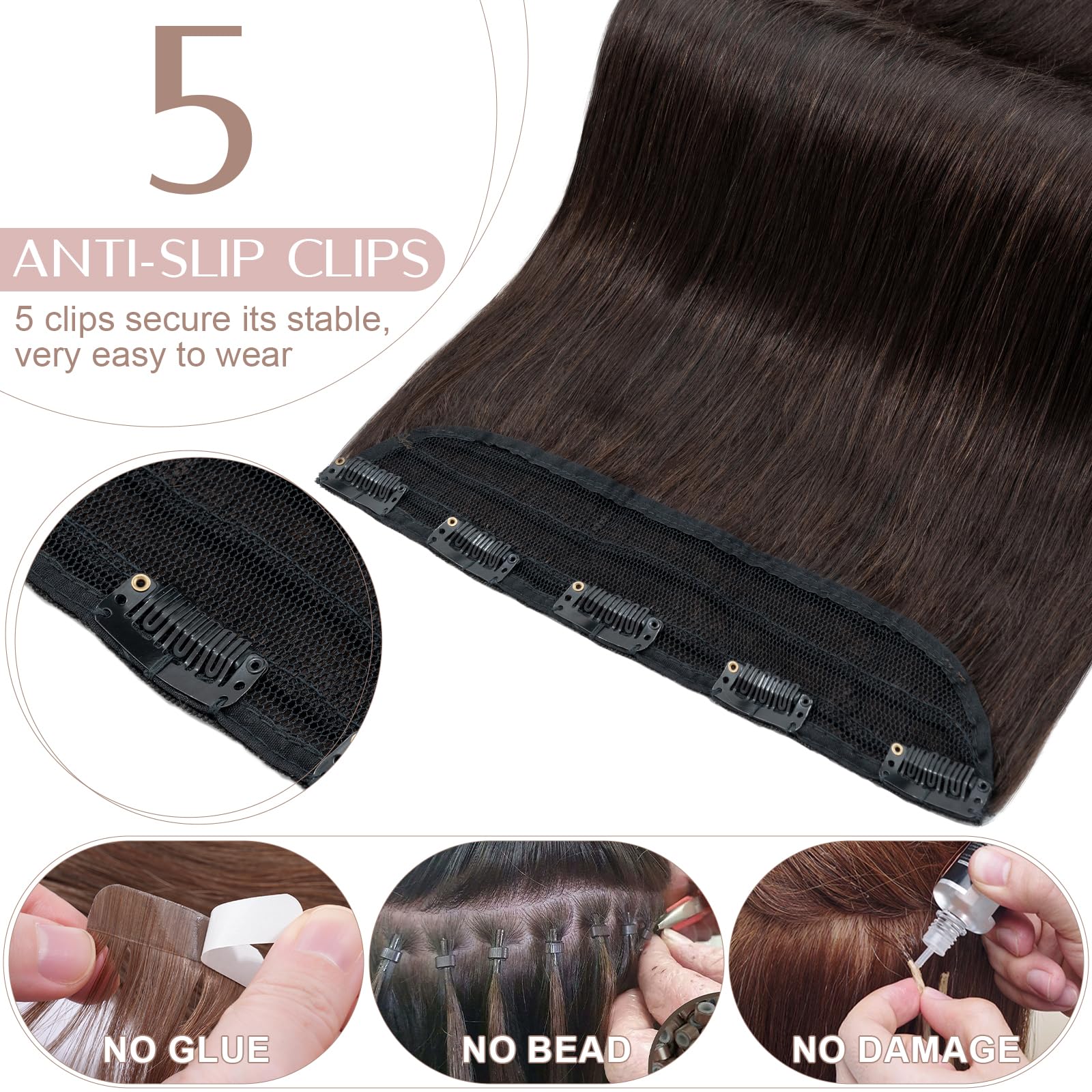 20 inches SEGO One Piece Hair Extensions Clip in Human Hair [#1B Natural Black] Real Remy Hairpieces for Women 3/4 Full Head Straight Invisible (50g) — view 137