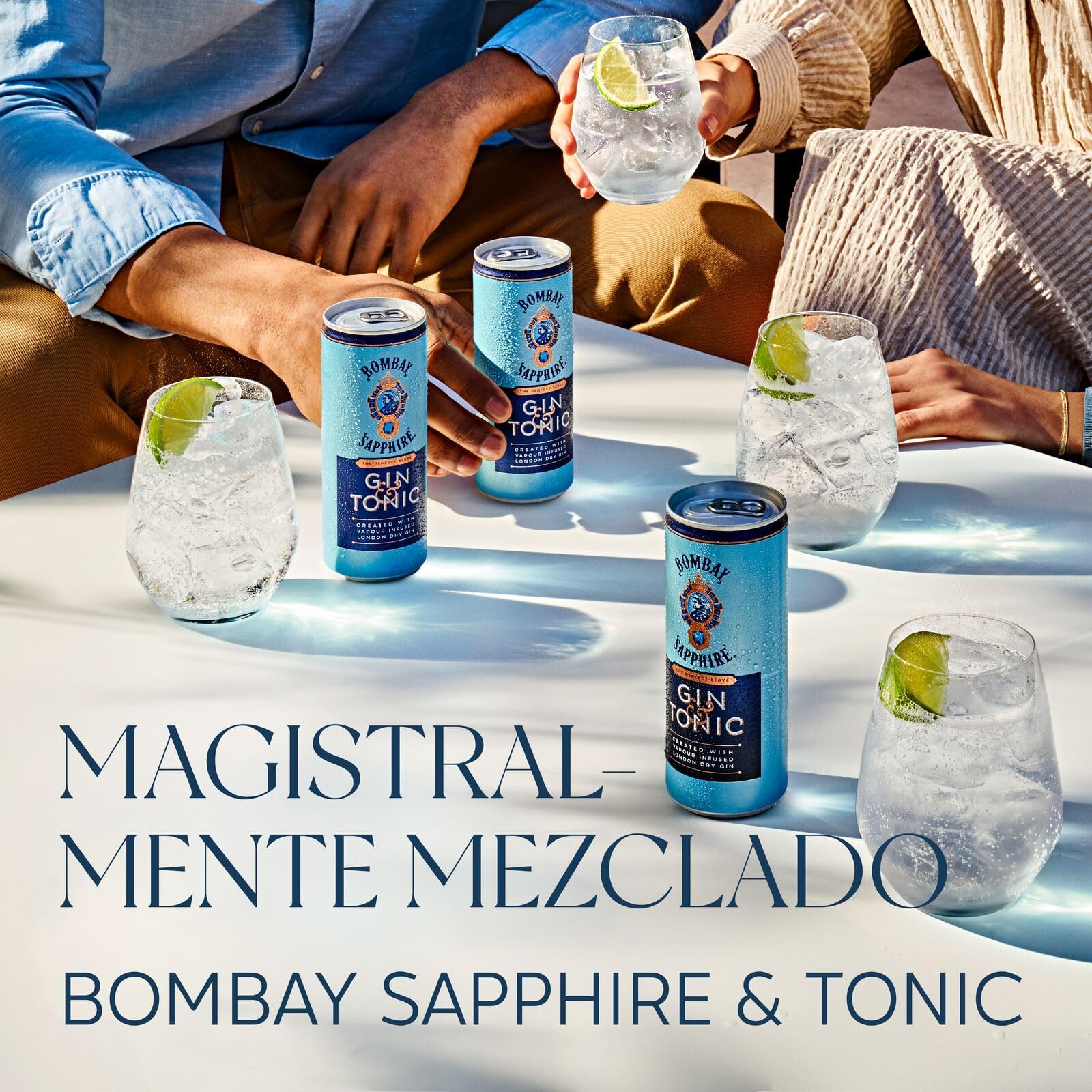 Latas de cóctel Bombay Sapphire Gin & Tonic listo para tomar, 6,5% Vol., 25 cl / 250 ml (pack de 12), bebidas alcohólicas con London Dry Gin 100% infusionada al vapor