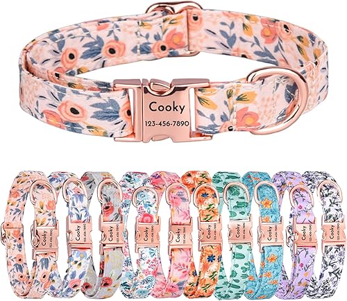 Collar personalizado con nombre de mascota grabado para perros con bonito diseño floral, collar de perro personalizado con nombre, collar de perro