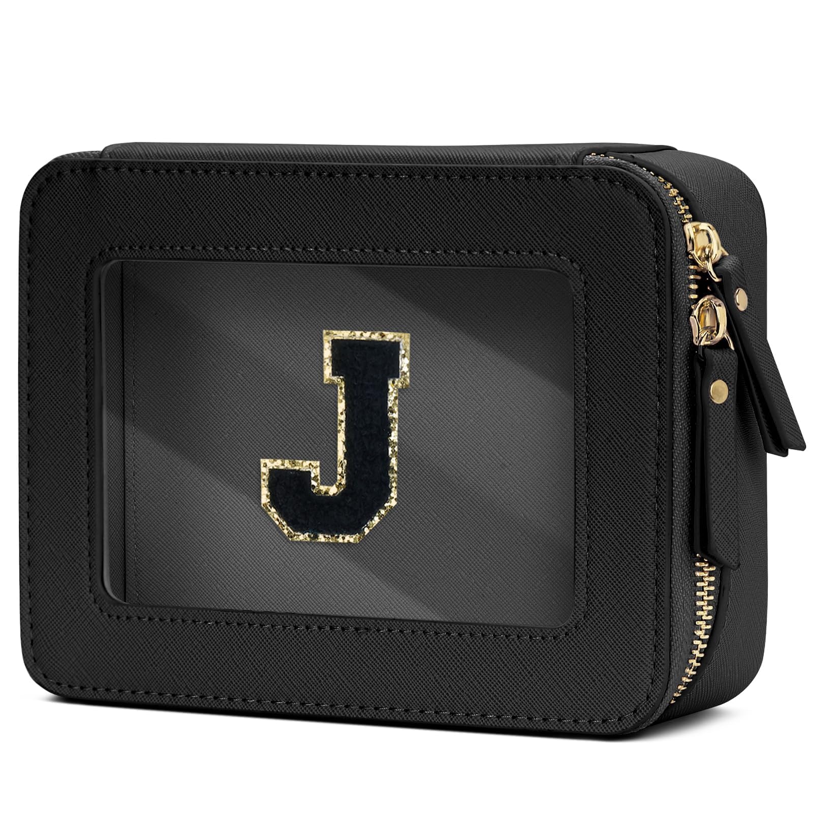 CLOUDWINGS Initial Travel Toiletry Bag - Cosmetic Bags for Girls with Zipper, Clear & Potable Makeup Bag for Travel, Cosmetic Pouch Perfect Gifts for