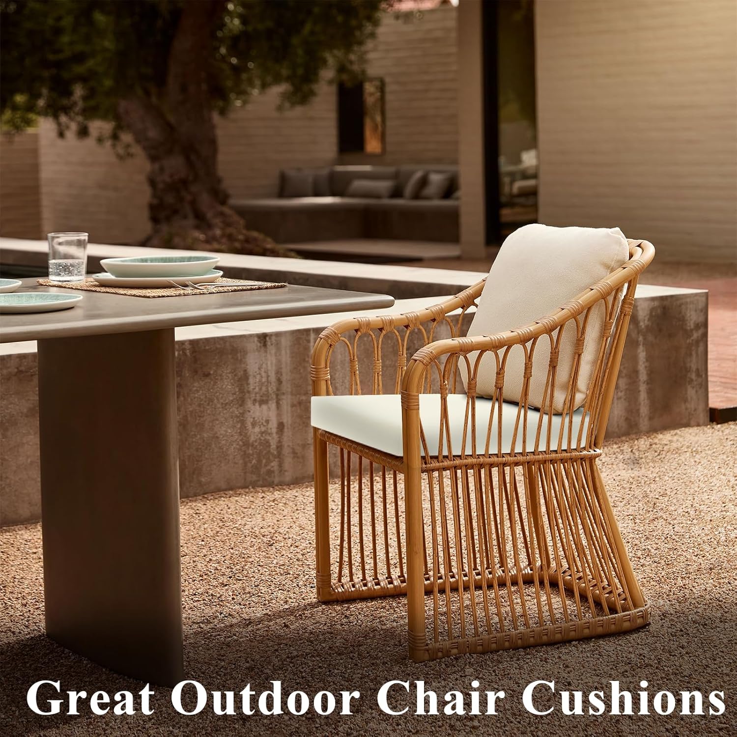 Topotdor Outdoor Chair Cushions for Patio Furniture,Waterproof Patio Chair Cushions Set of 2,Indoor/Outdoor Round Corner Chair Seat Cushion with Ties,17"x16"x2" Cream