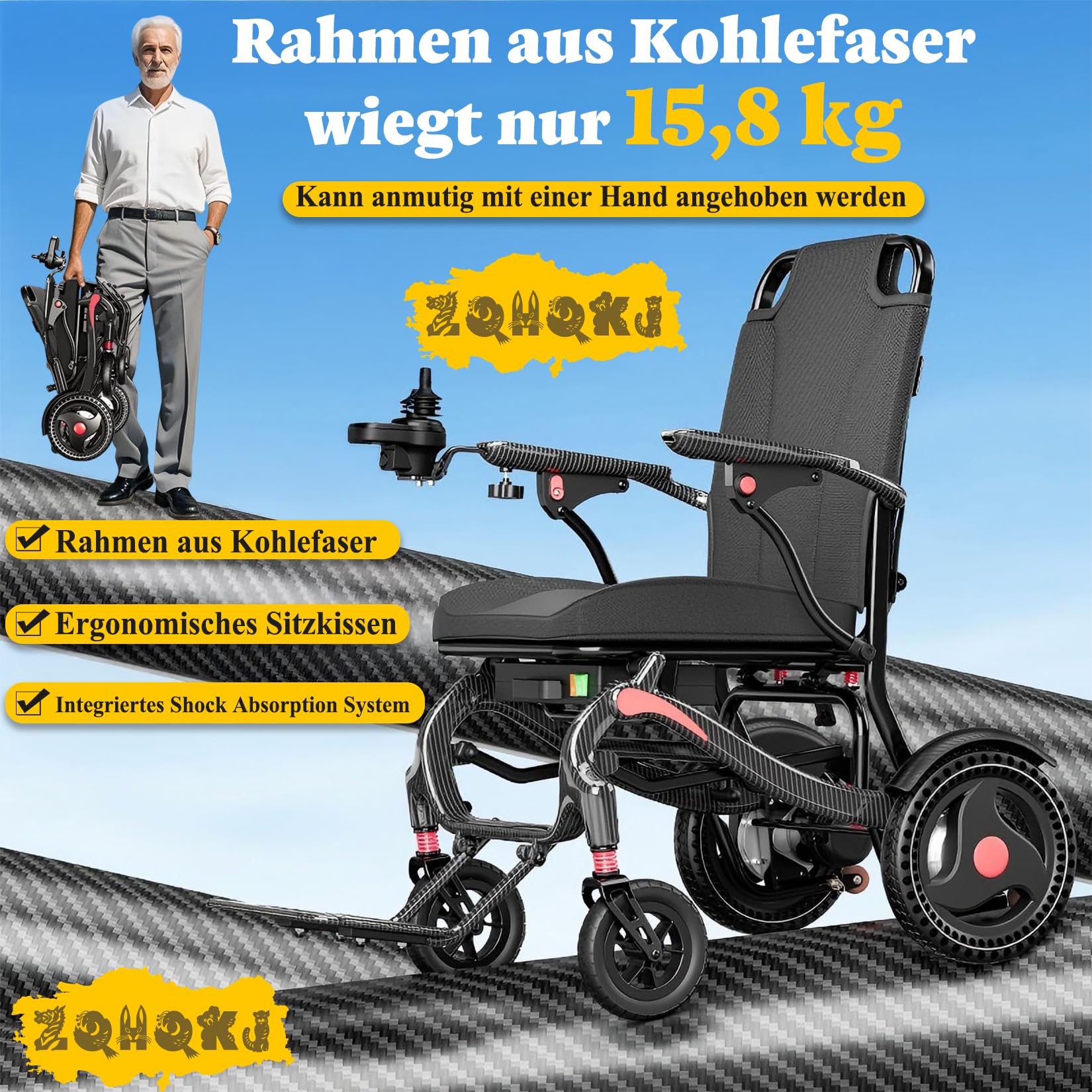 Ultralekki elektryczny wózek inwalidzki, składany, 15,8 kg, bateria litowa, nośność 150 kg, ergonomiczny design, dla seniorów niepełnosprawnych, w podróży, zasięg 20-30 km, do wszystkich