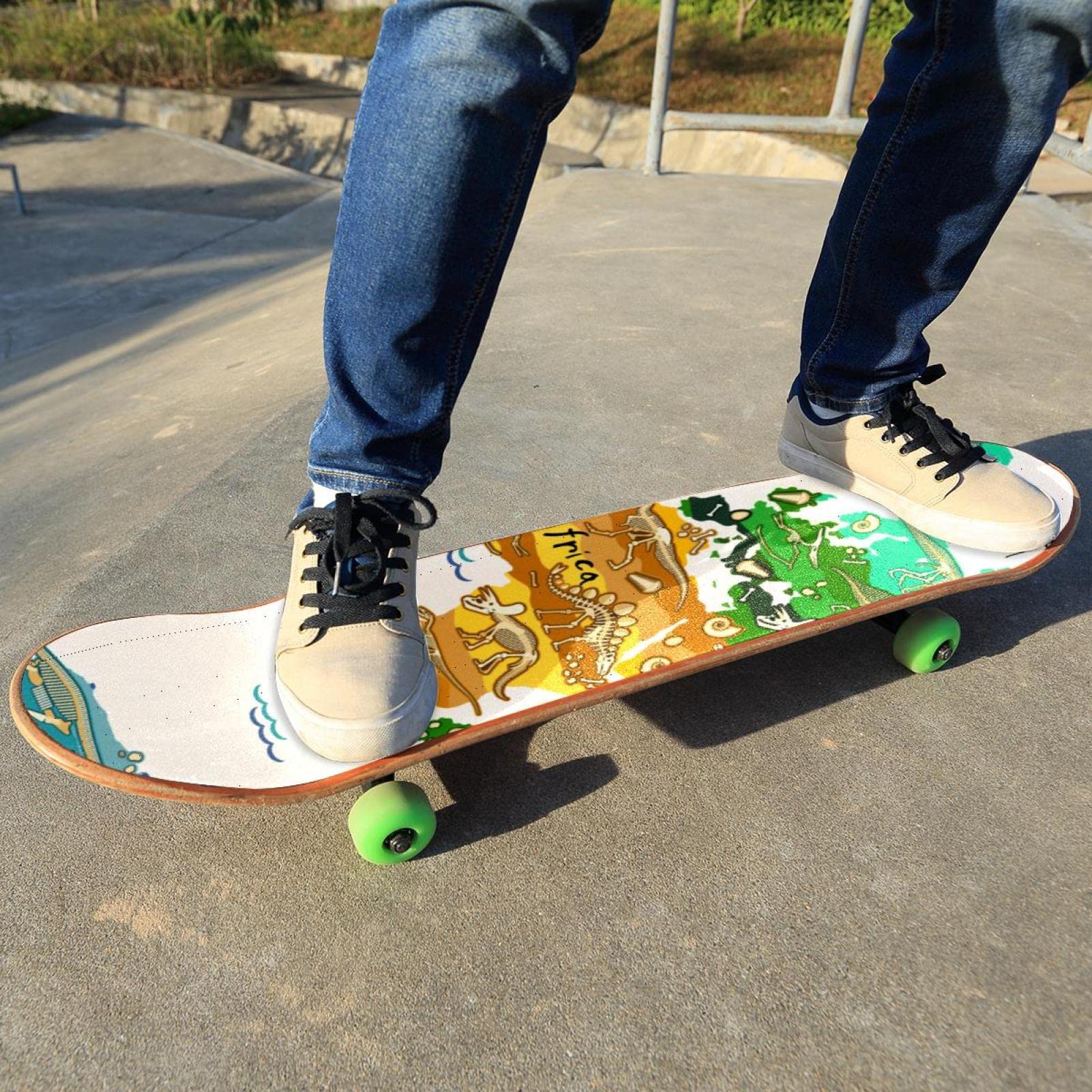 Lot de 2 feuilles de papier abrasif motif carte de dinosaure pour planche de skateboard et longboard