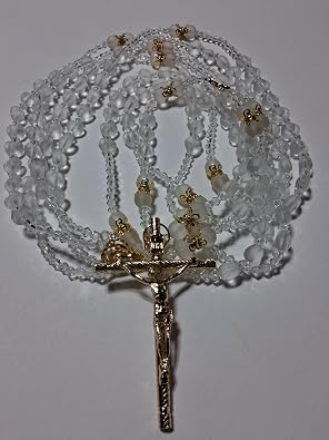 Wedding Lasso Wedding Rosary Lasso de Matrimonio .Lasso para boda de Cristal en Forma de Corazones Lasso catolico en Color Dorado y Cruz Color oro de Metal. Cruz catolica.