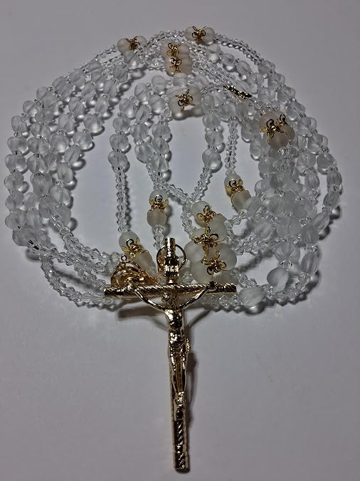 Wedding Lasso Wedding Rosary Lasso de Matrimonio .Lasso para boda de Cristal en Forma de Corazones Lasso catolico en Color Dorado y Cruz Color oro de Metal. Cruz catolica.