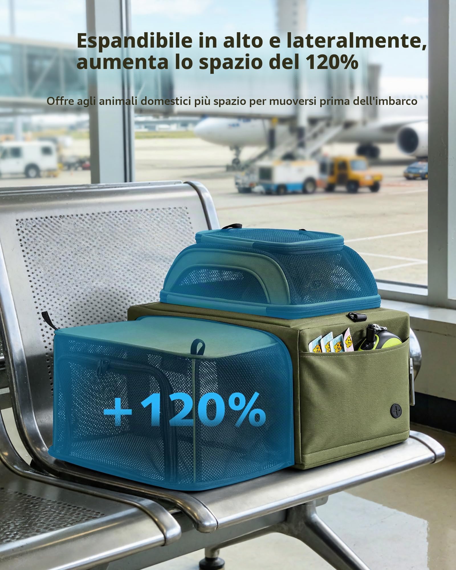 pecute Trasportino per gatti con tappetino impermeabile per pipì, borsa per gatti espandibile superiore e laterale, trasportino per cani extra stabile, borsa in tessuto a rete traspirante per animali