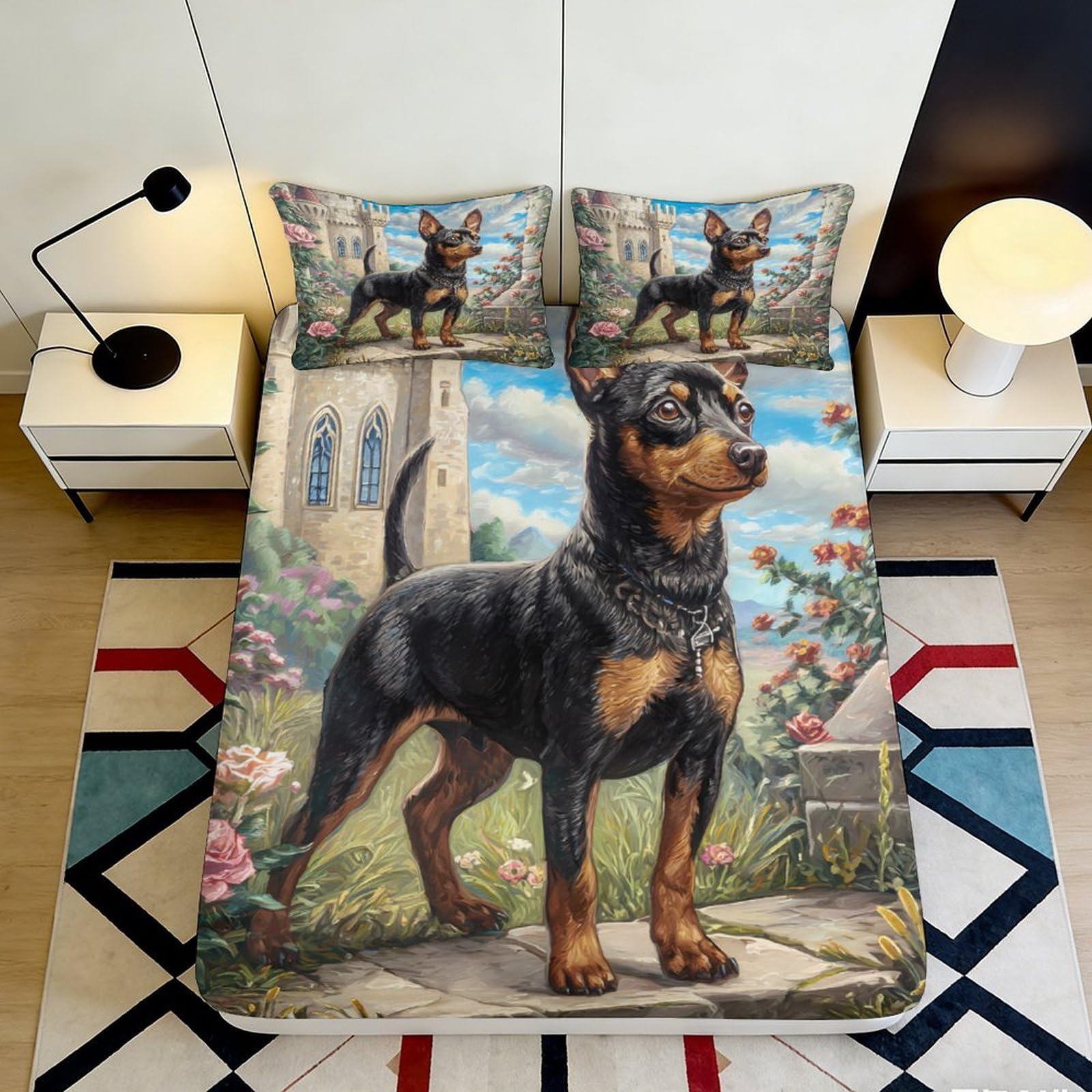 3D Printed Rottweiler Dog Fitted Sheet Microfiber Soft Animal Castle Art Mattress Cover for Bedroom Guest Room Decor 90x200x25cm