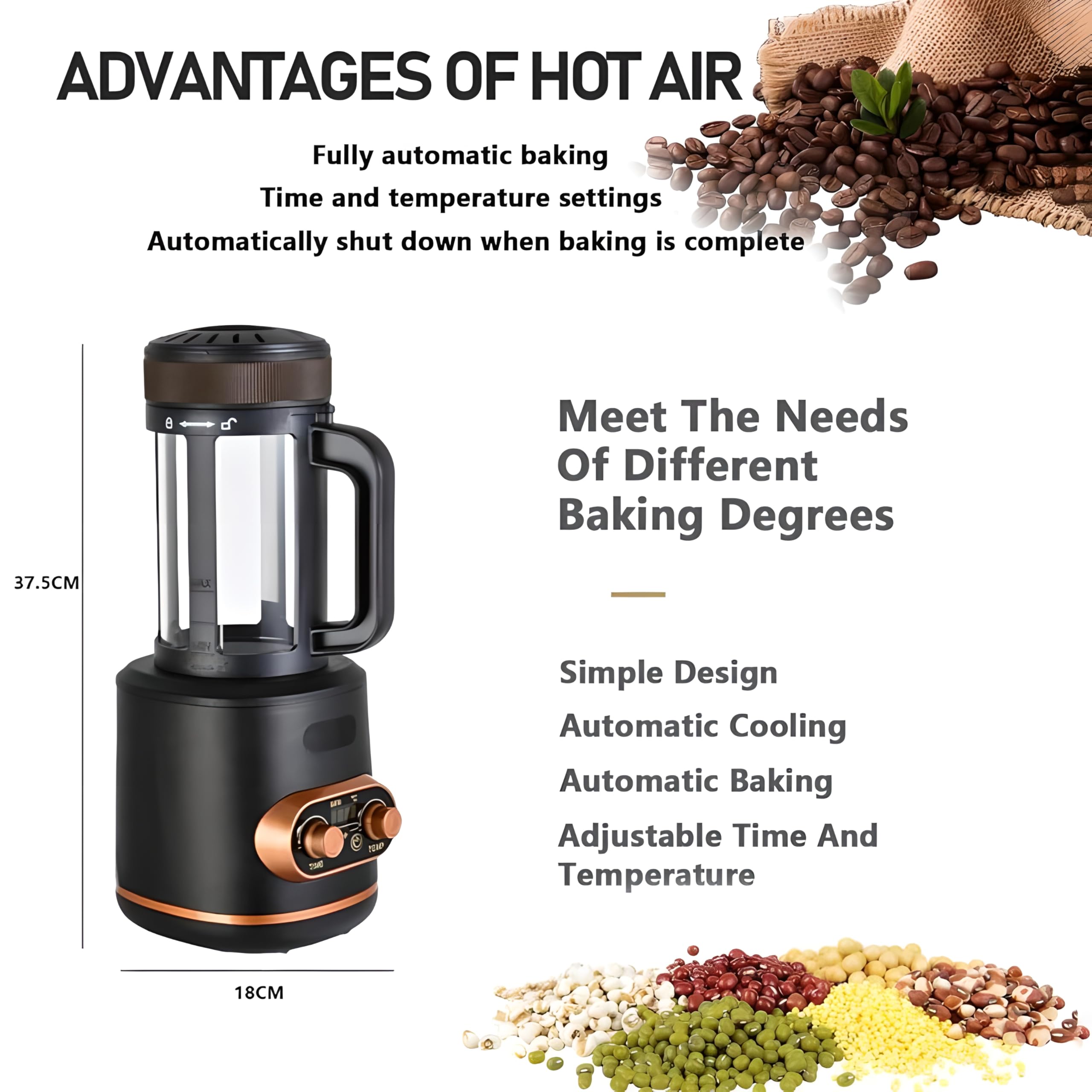 Tostatrice elettrica per caffè, con Regolazione della Temperatura (0-240 ℃) e Timer, tostatrice Automatica per caffè ad Aria, capacità Massima 300 G, per Bar, ristoranti, uffici Domestici