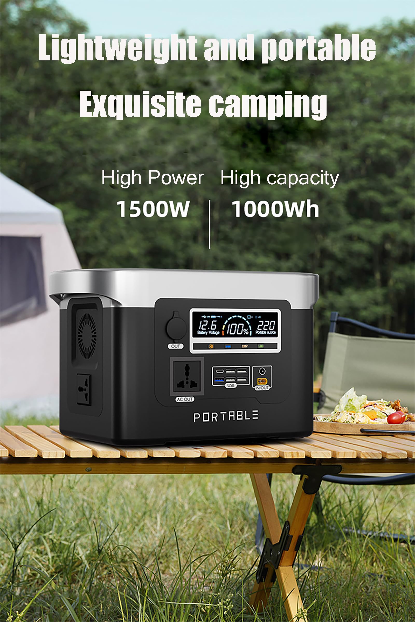 Centrale électrique Portable 800 W, Batterie de Secours au Lithium 960 Wh, Prise Secteur 110 V/220 V à Onde sinusoïdale Pure, générateur Solaire avec éclairage LED