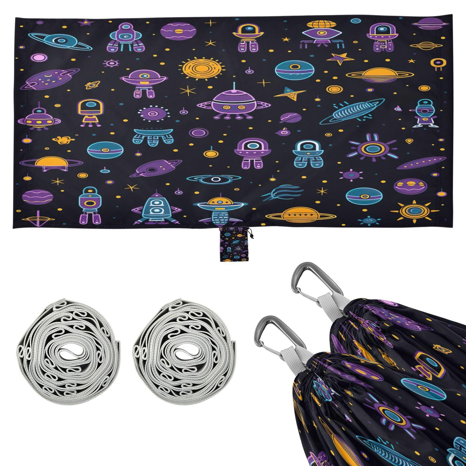 Kigai Cartoon Spacecraft Camping Hammock Durable & Portable Travel Hammock Holds 330lbs with Tree Strapsm, Pocket, Camping Accessories