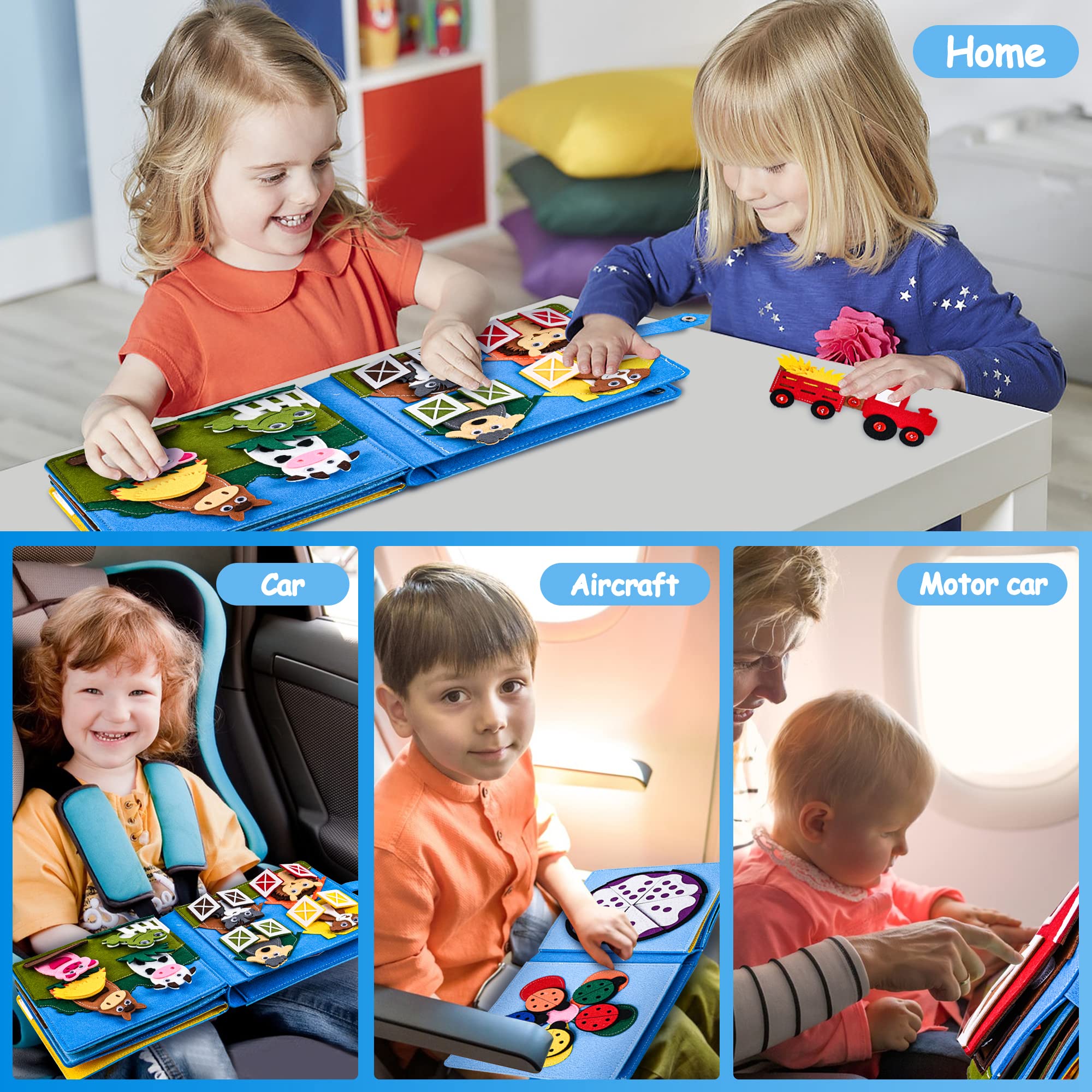 Quiet Book® | Livre d'emploi en feutre 3D Jouet éducatif sensoriel | Jouet éducatif pour enfants d'âge préscolaire Busy Book | Tableau d'activités pour enfants de 1 à 6 ans
