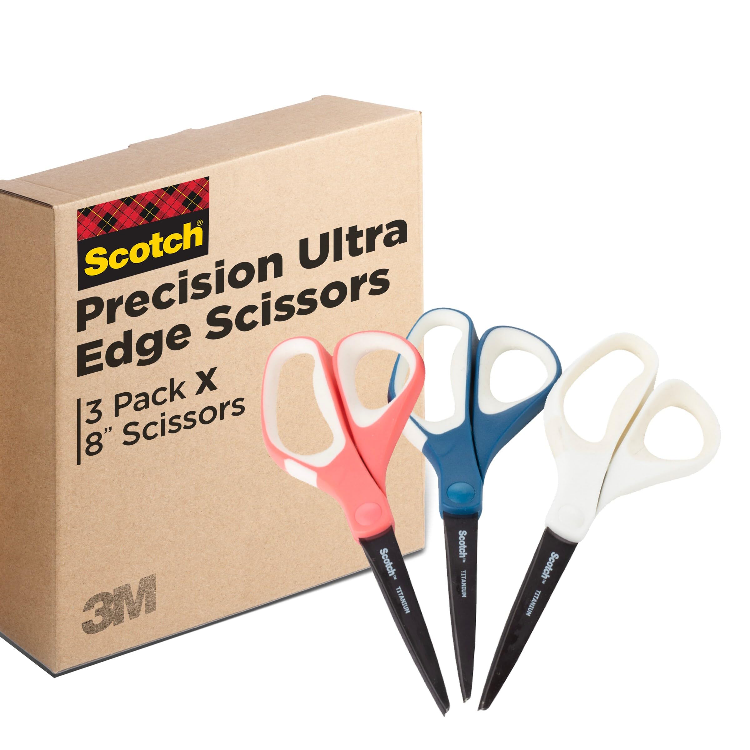 Scotch Brand Precision Ultra Edge Scissors, Left- or Right-Handed, 8 Inch, 3-Pack