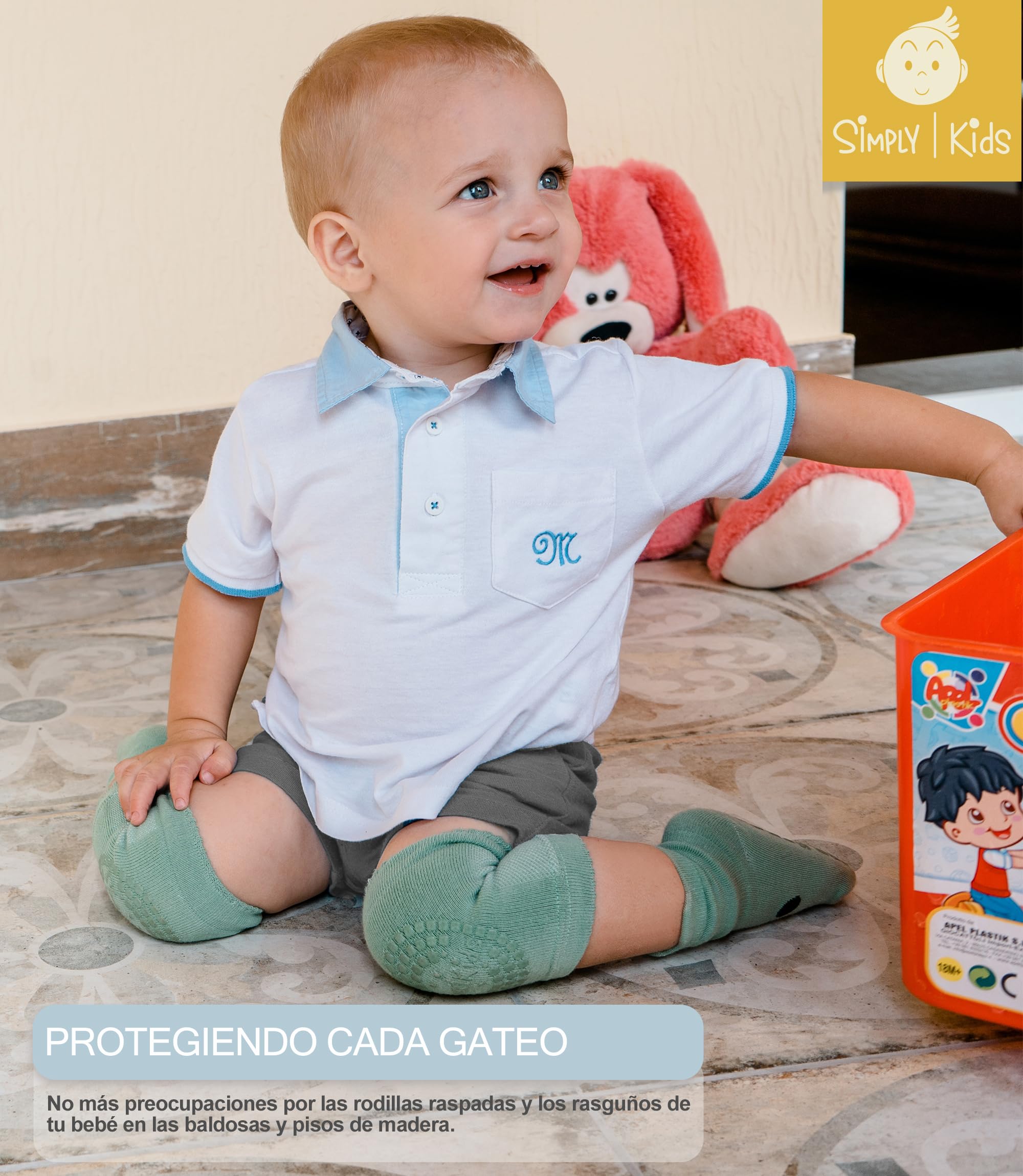 Simply Kids Calcetines Antideslizantes Bebe y Rodilleras Bebe Gateo (3 Pares) Calcetines Antideslizantes Niña y Niño 6-18 Meses