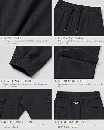 ITALYMORN Mens Casual Khaki Joggers - Cotton Twill Work Cargo Pants