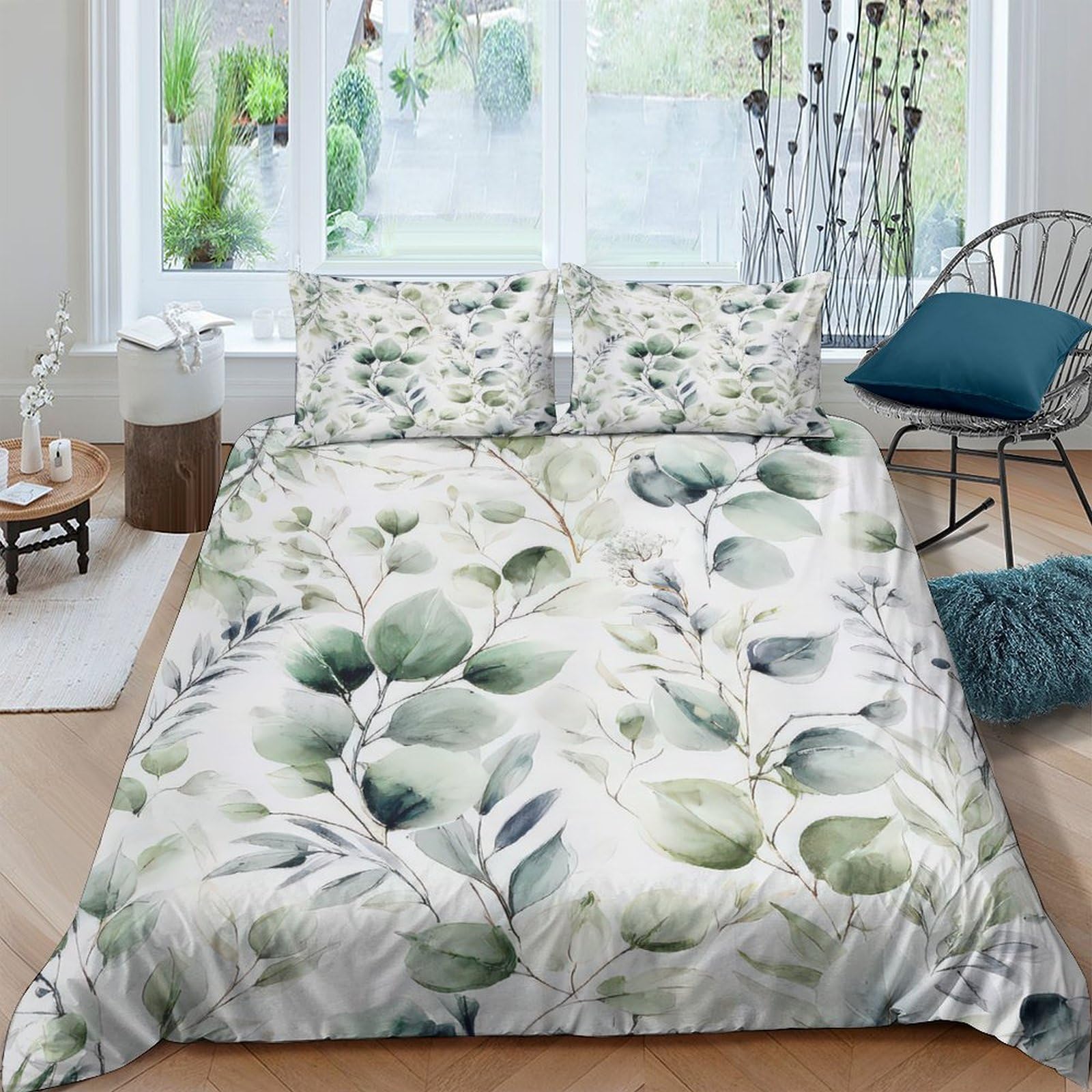 Ctjqhvkz Style-2 3D Printed Eucalyptus Leaf Fitted Sheet Microfiber Green Botanical Mattress Cover Bedroom Decor Anti-Slip Machine Washable Single（135X200cm）