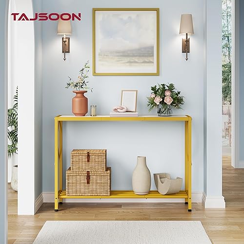 Miniatura 17 de Tajsoon Mesa consola de 41.8 pulgadas, mesa de entrada industrial de 2 niveles, mesa de sofá de entrada estrecha con estantes, pasillo, sala de