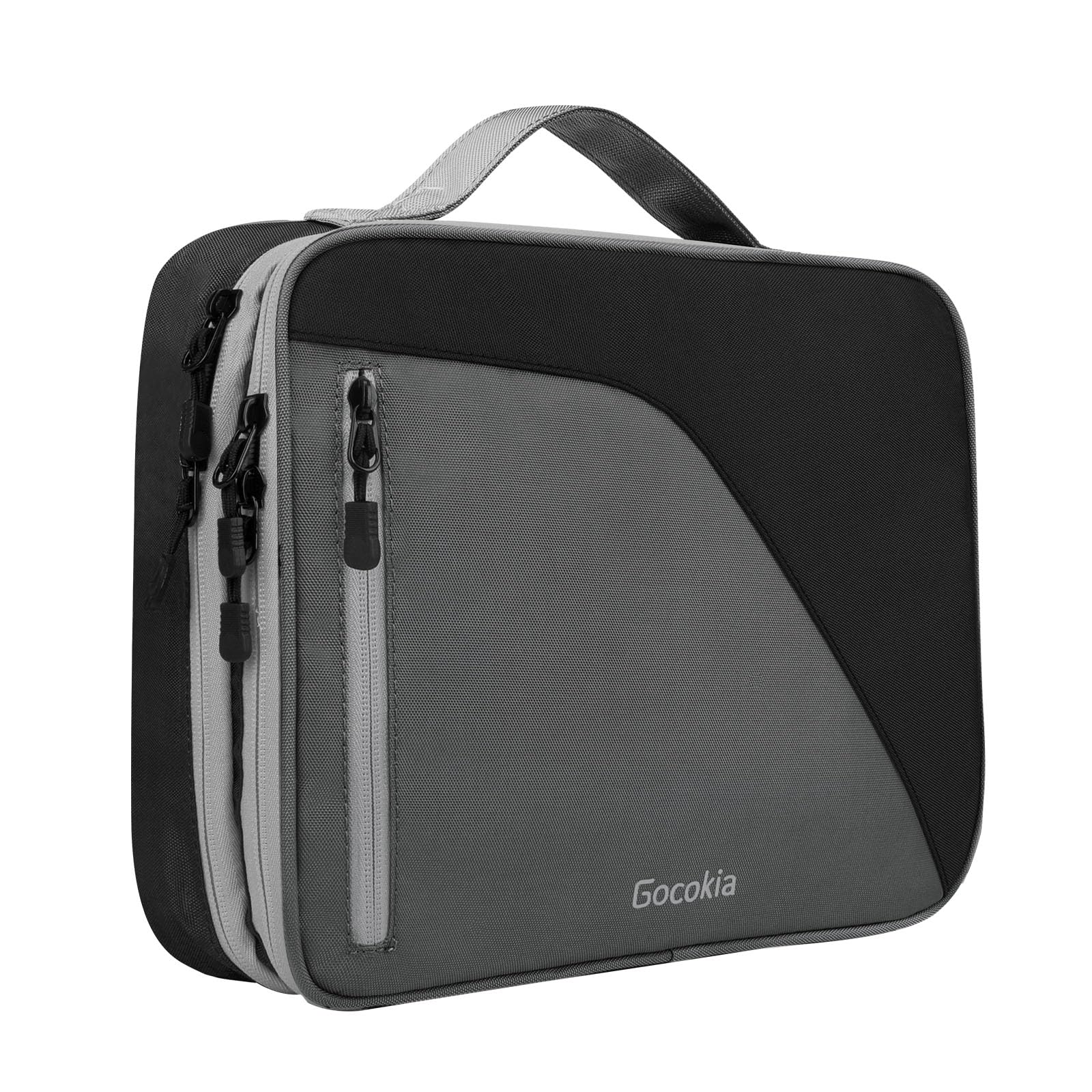 Gocokia Double Layer Travel Cable Organizer Bag with Shoulder Strap, 27 Game Storage for Switch, Electronic Bag for 11.6' Laptop, Table - Gray with Black