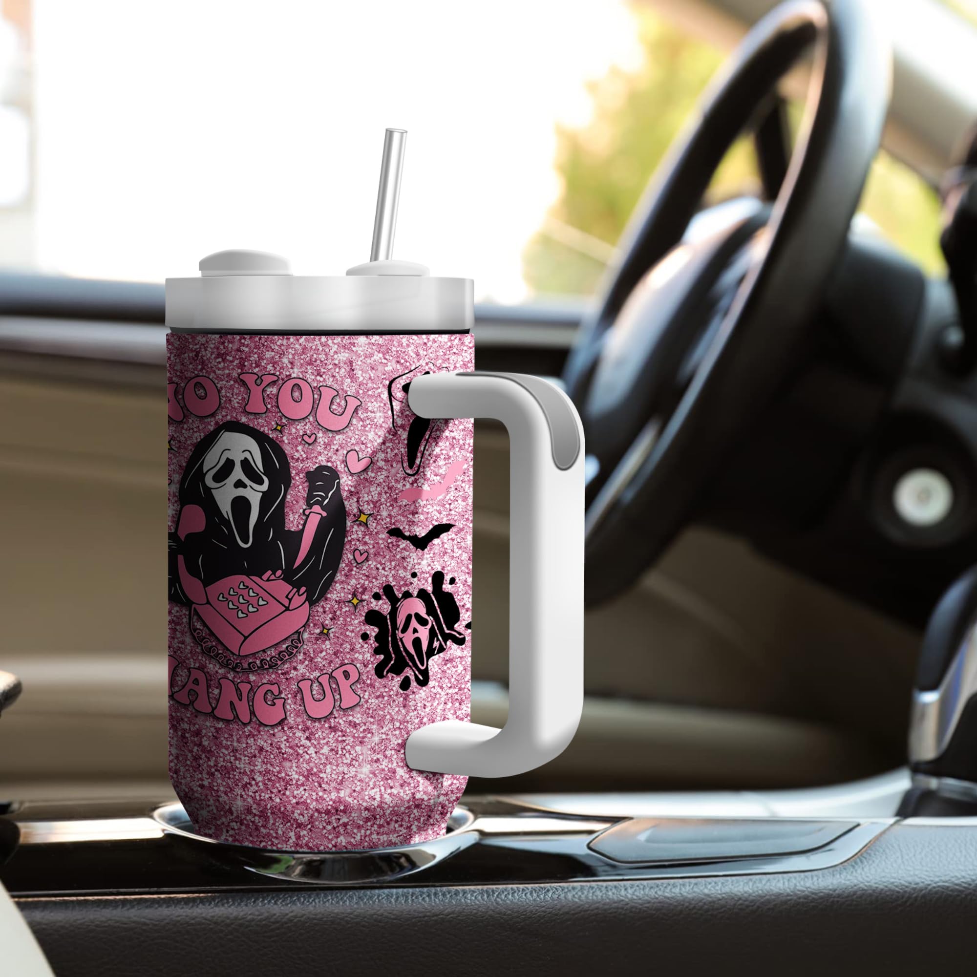 Equoza Horror Scary Face Halloween Tumbler for Women Girls Spooky Vibes 30oz Horror Scary Face Theme Decor Insulated Cup with Lid Vacuum Stainless Steel Coffee Mug