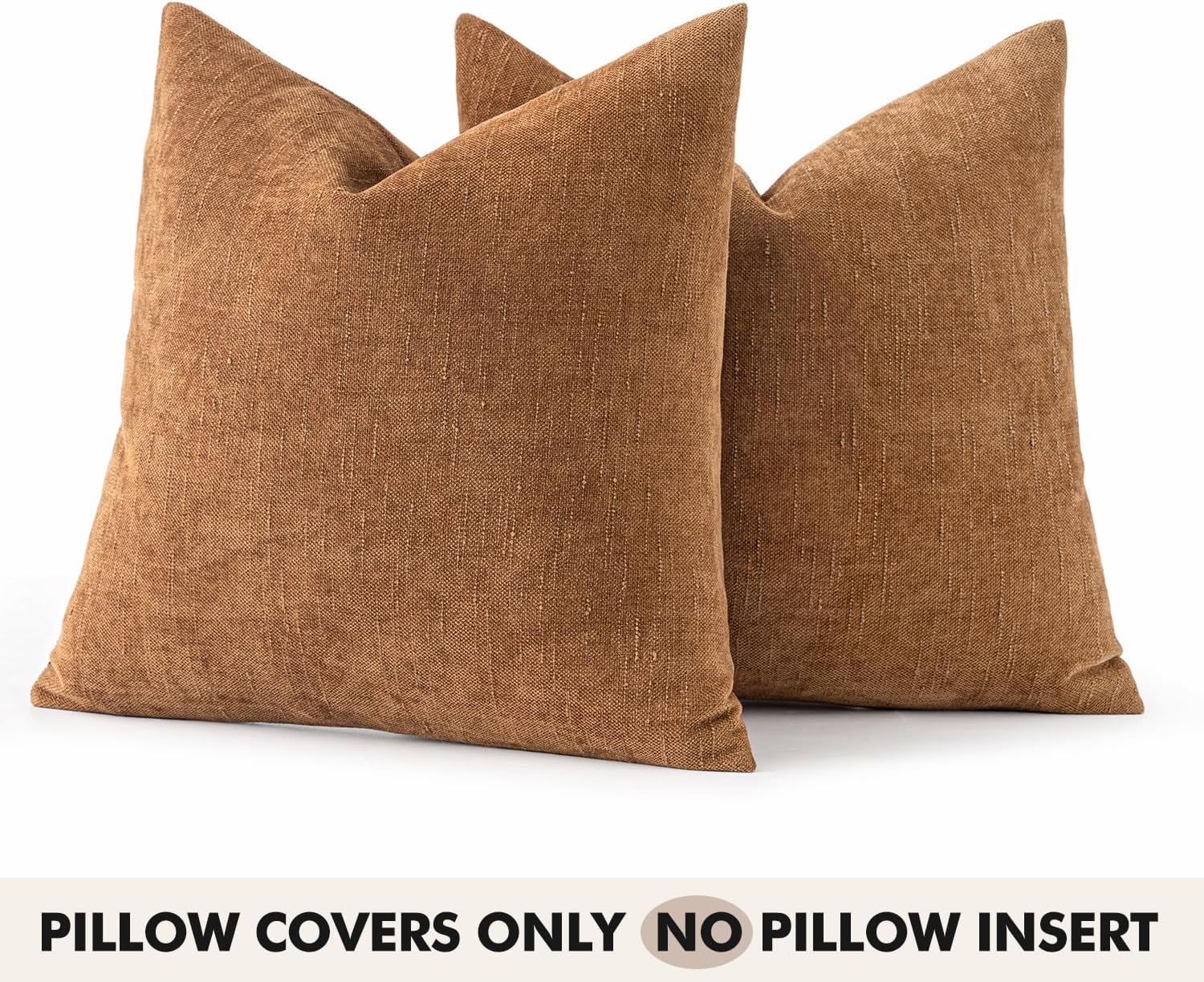 Woaboy Set of 2 Textured Throw Pillow Covers Decorative Soft Accent Square Chenille Pillowcases Neutral Farmhouse Cushions Modern Home Decor for Couch Sofa Bedroom Living Room 22x22 Inch,Bronze