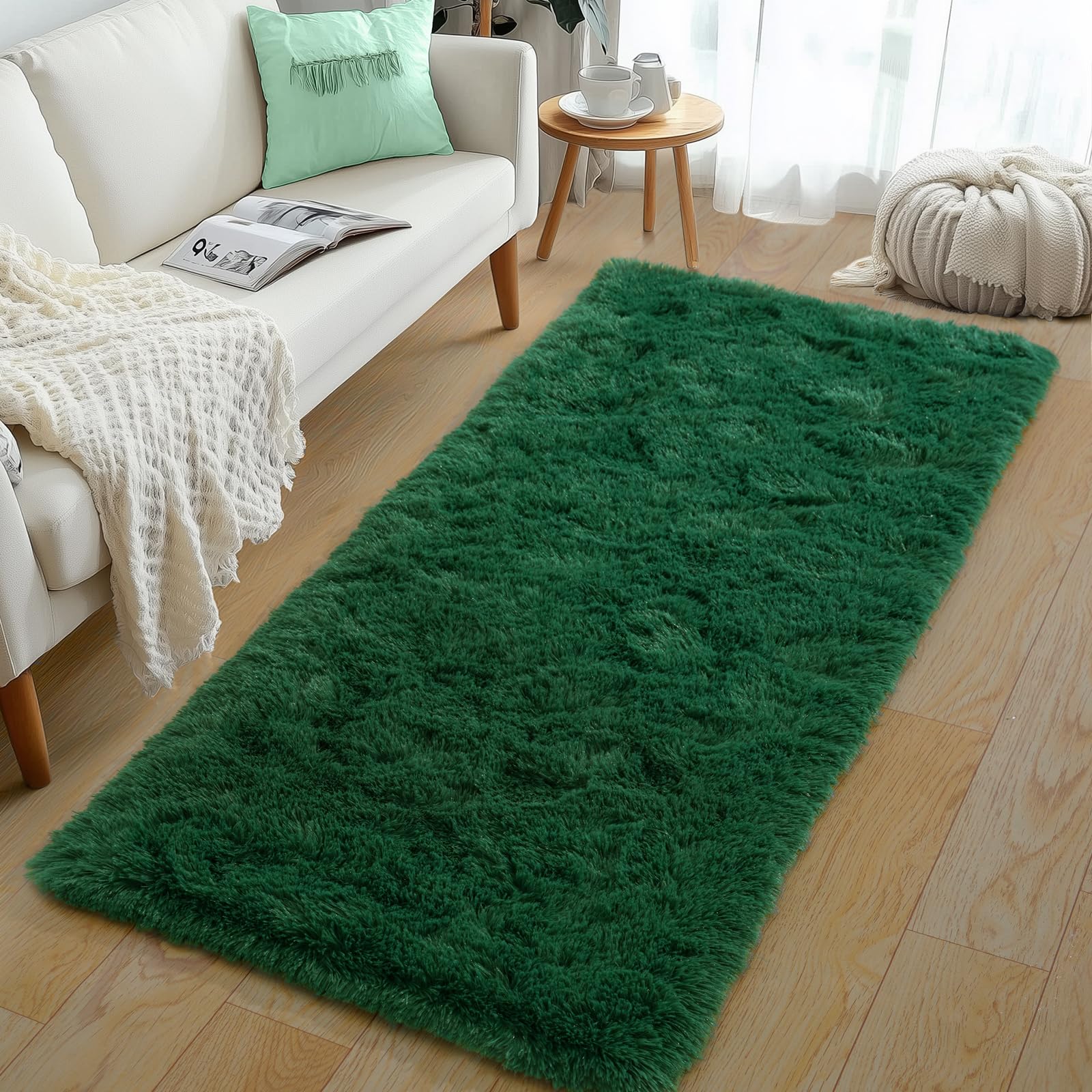 Photo 1 of Rezutan Modern Shaggy Area Rug - Super Soft Fluffy Non-Slip Living Room Bedroom Rug for Kids Nursery, Classroom, Bedside Decor, Blackish Green, 4 X 6Feet
