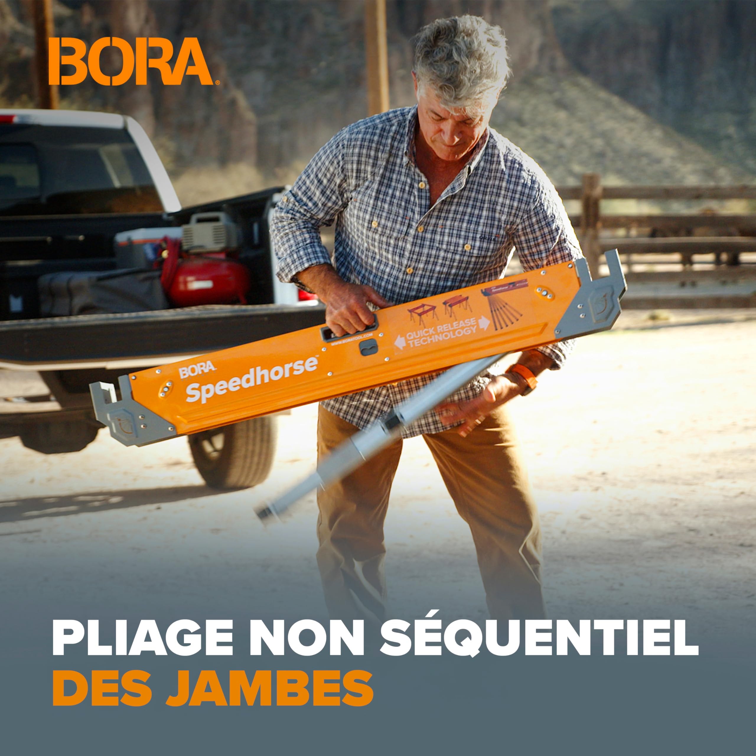 BORA Portamate Speedhorse XT PM-4550T Lot de 2 chevalet de sciage à hauteur réglable de 76,2 à 91,4 cm, dessus en métal pour 5,1 x 10,2 cm, pour entrepreneurs et charpentiers, orange
