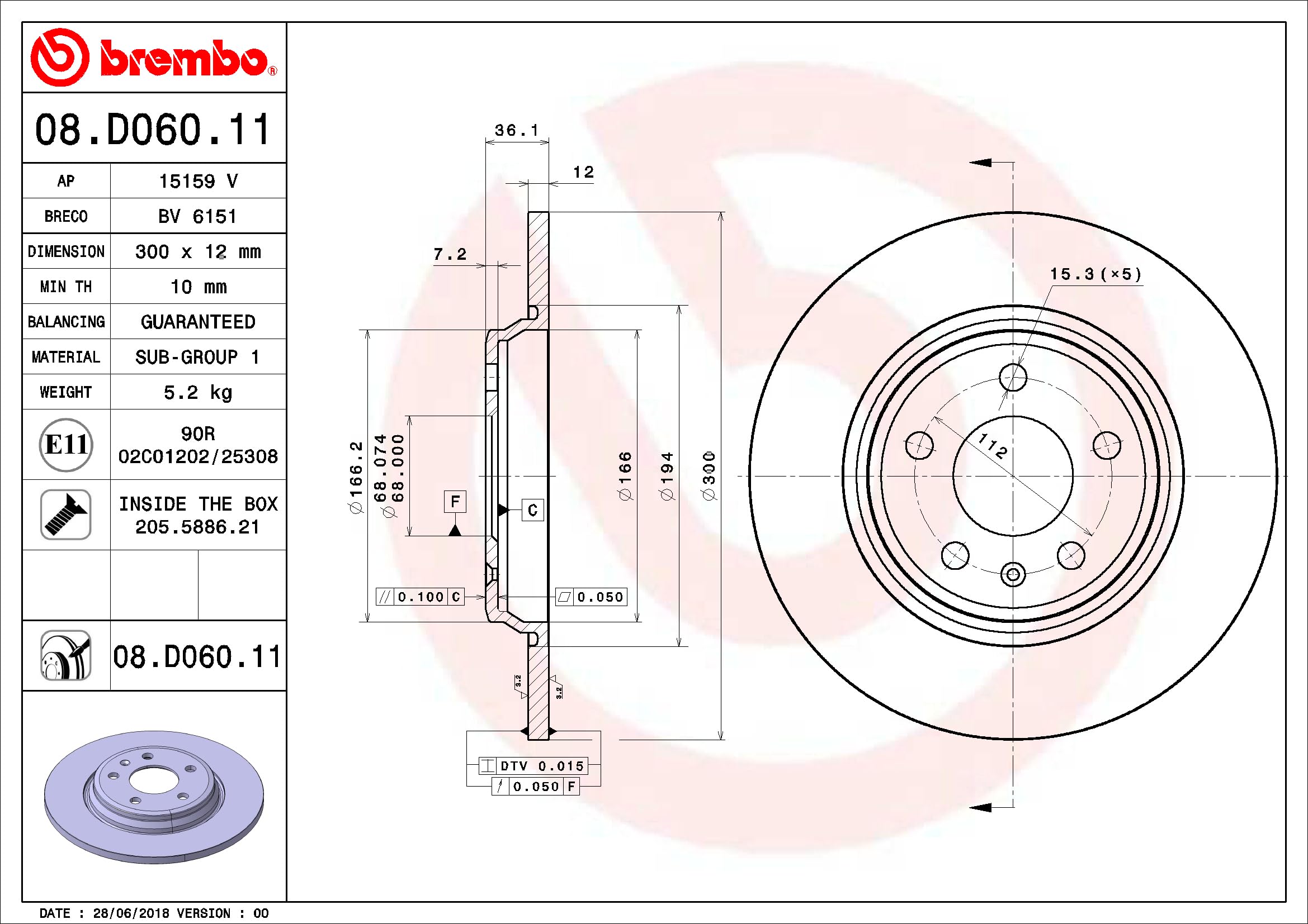 Brembo 08.D060.11 - Disco de freno