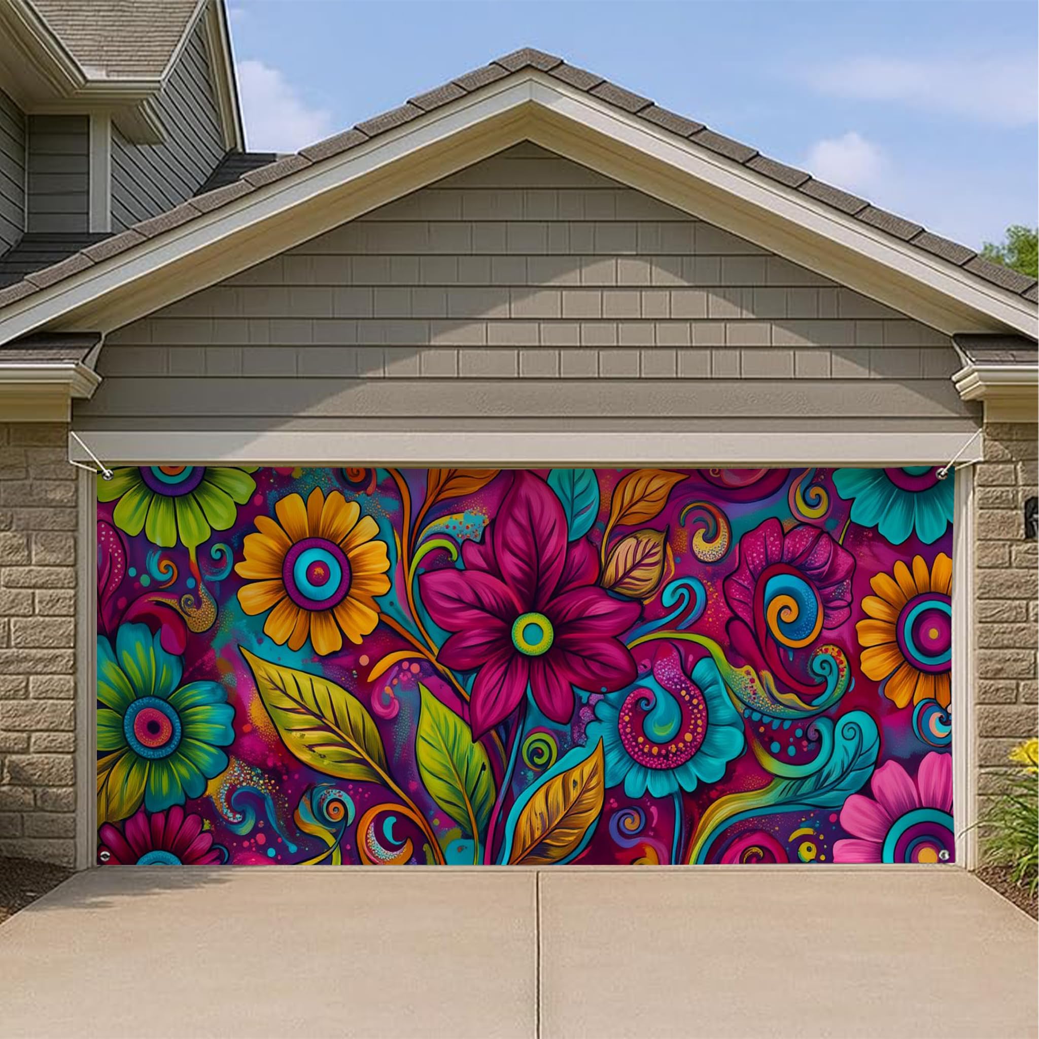 Housse de porte de garage florale grand format 397 x 180 cm