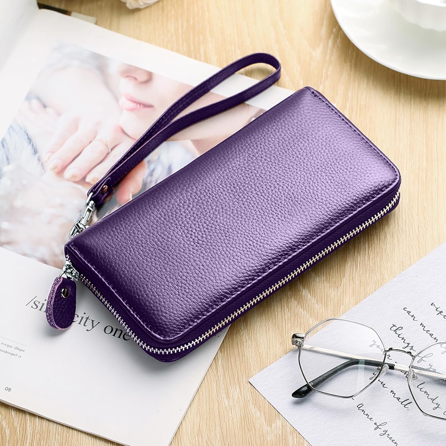 Womens Wallet RFID Blocking Genuine Leather Zip Around Wallet Clutch Wristlet Travel Long Purse for Women - Image 6
