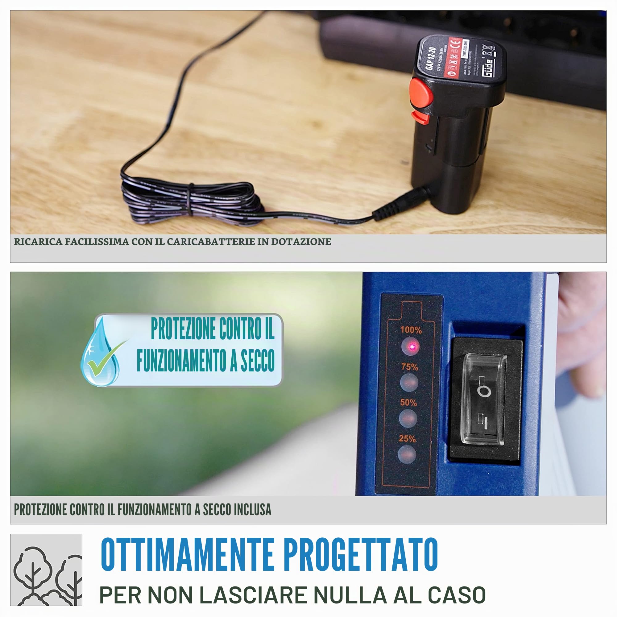 Güde Pompa impermeabile a batteria RFP 12 – 201 – 04 (12 V, 1500 l/h, test buono, protezione contro il funzionamento a secco, altezza 11 m, dimensione massima grana 0,5 mm, rubinetto di