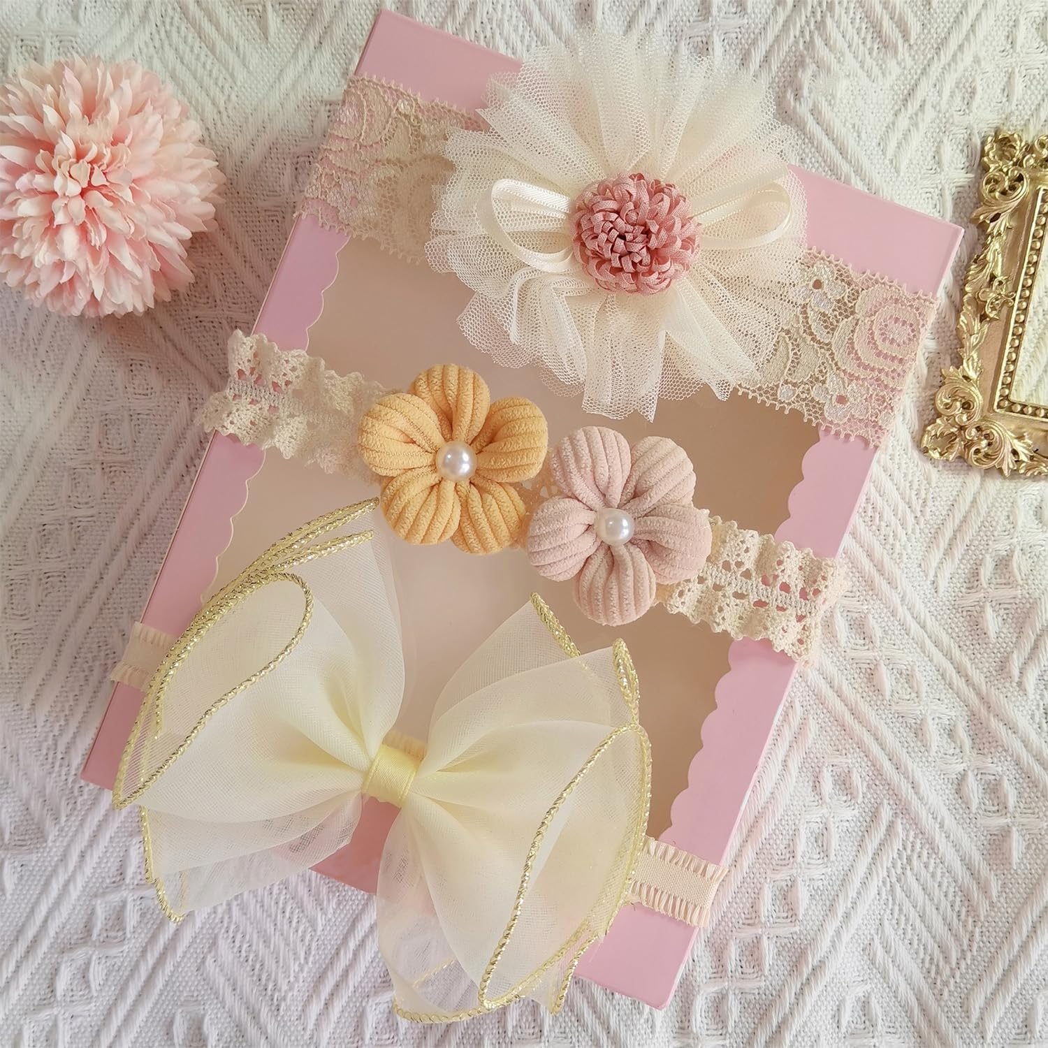 3 Pcs Baby Girl Headband Soft Flower Bow Strechable Hairband Suitable For Newborns, Infants, Toddlers and Kids 0-3 Years(Color - 1030)-image-32