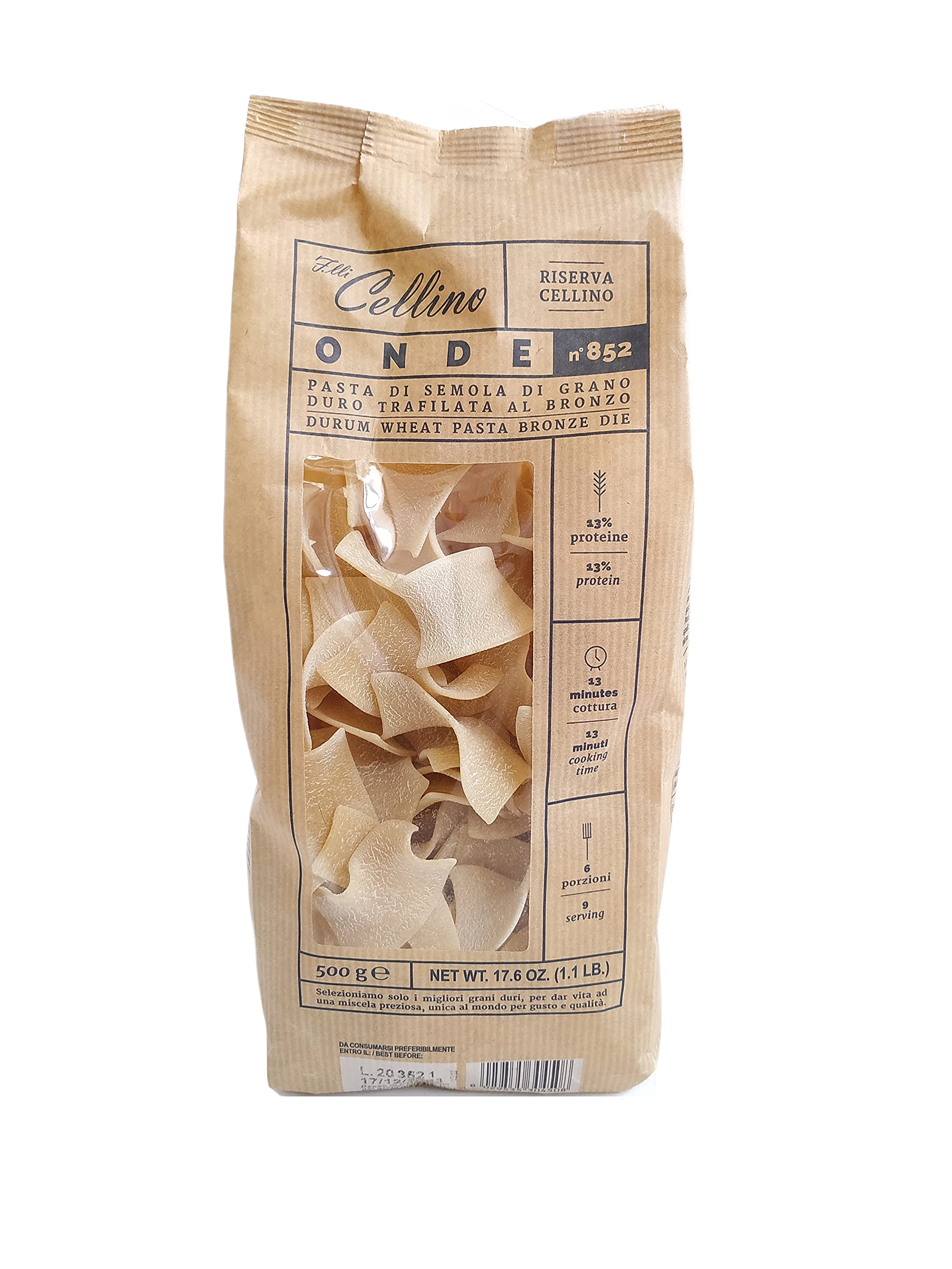 Italian Onde Durum Wheat Pasta Bronze Die 13% Protein, 500 Gr