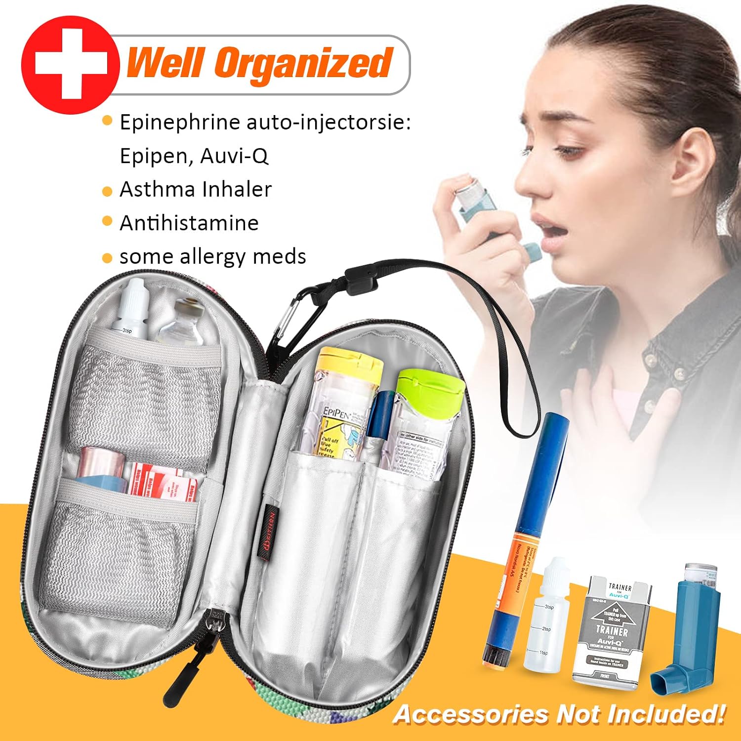 SITHON EpiPen Medical Carrying Case Insulated, Travel Medication Organizer Bag Emergency Medical Pouch Holds 2 EpiPens - Image 3
