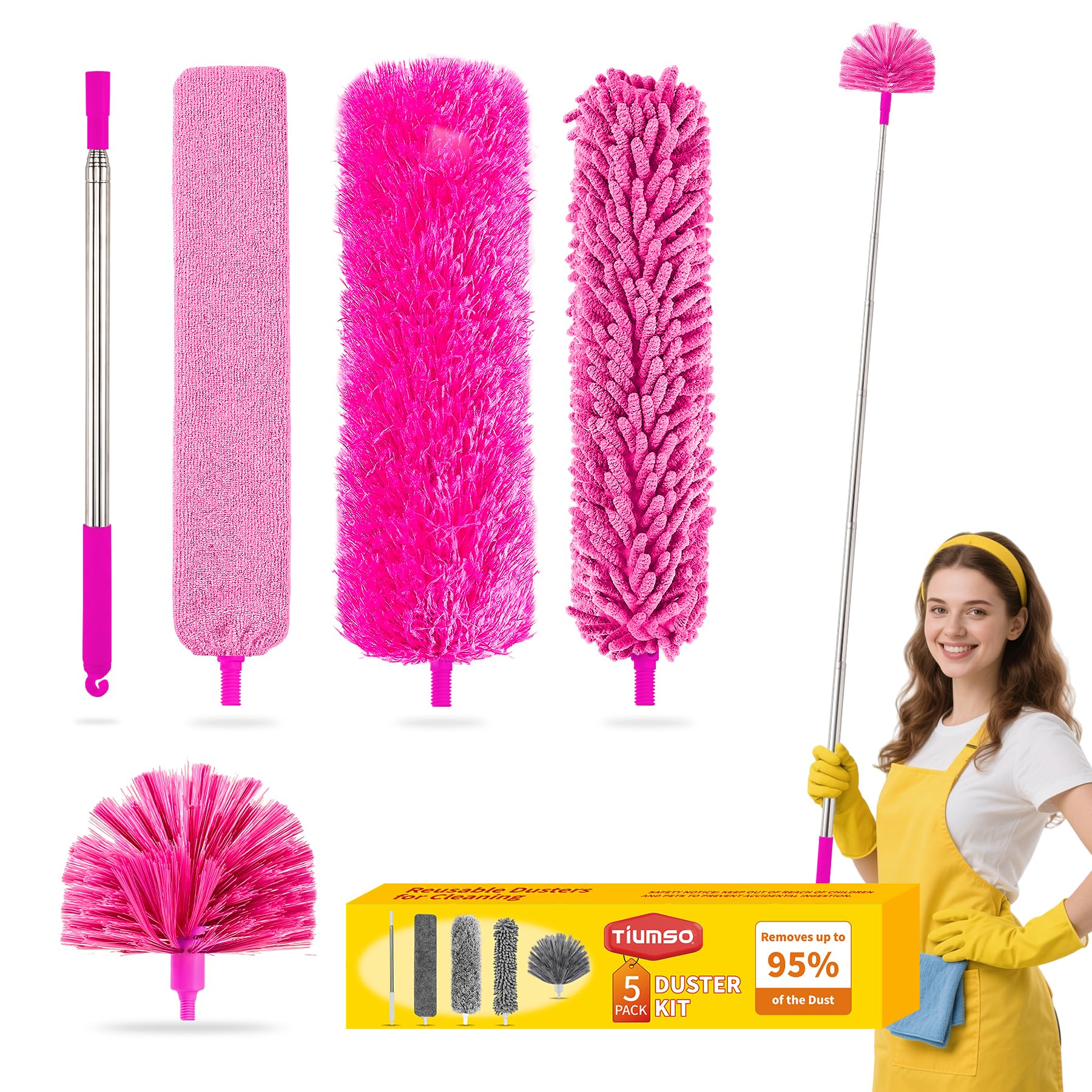 Tiumso Microfiber Duster Kit - 100" Extension Pole -10 Tiumso Microfiber Duster Kit - 100" Extension Pole -10