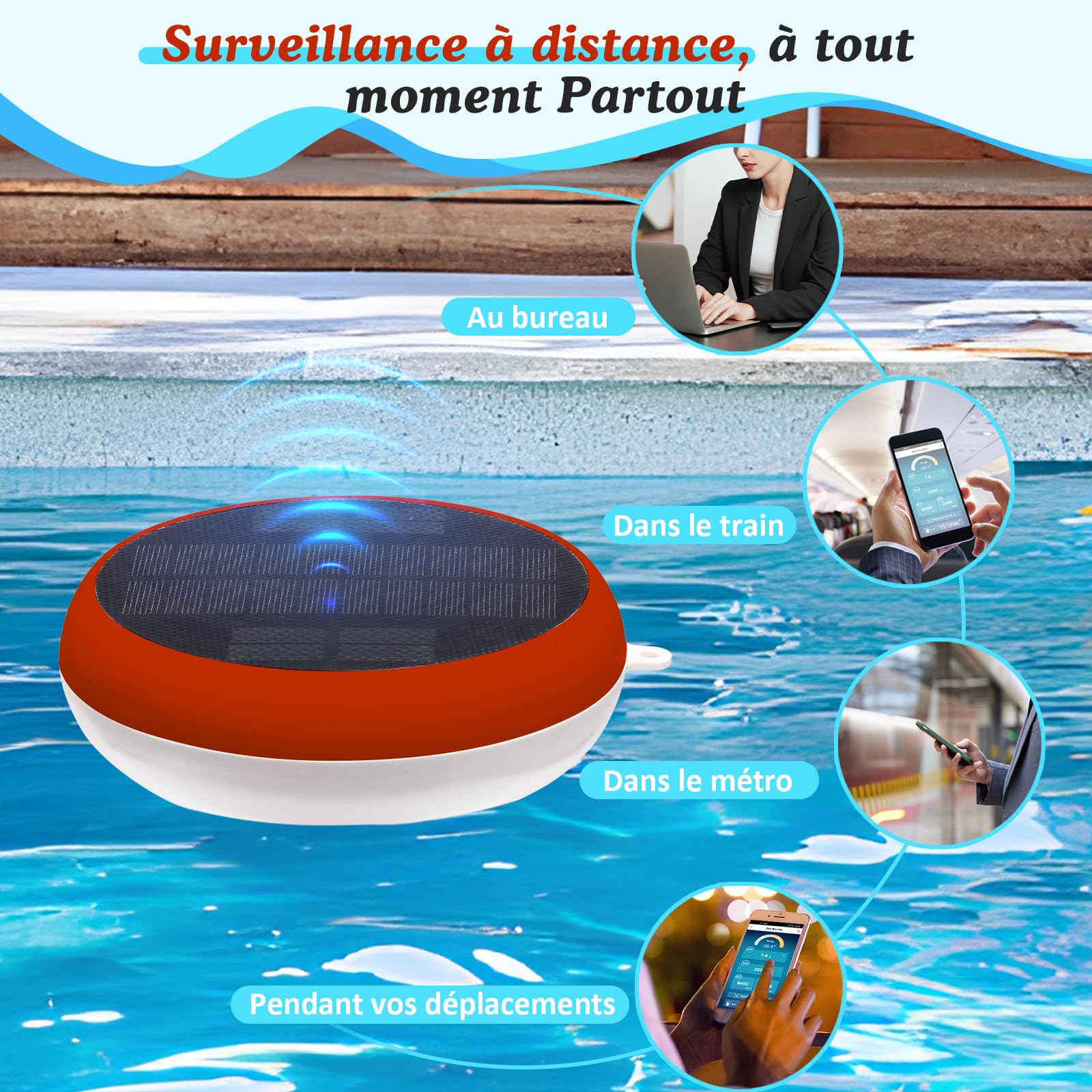 YINMIK Moniteur Intelligent pour Piscine,Lecteur de Sel Solaire | pH-Mètre Numérique pour Piscines d'eau Salée, Testeur 5 en 1 (pH, salinité, EC, TDS, température) pour Piscines Extérieures