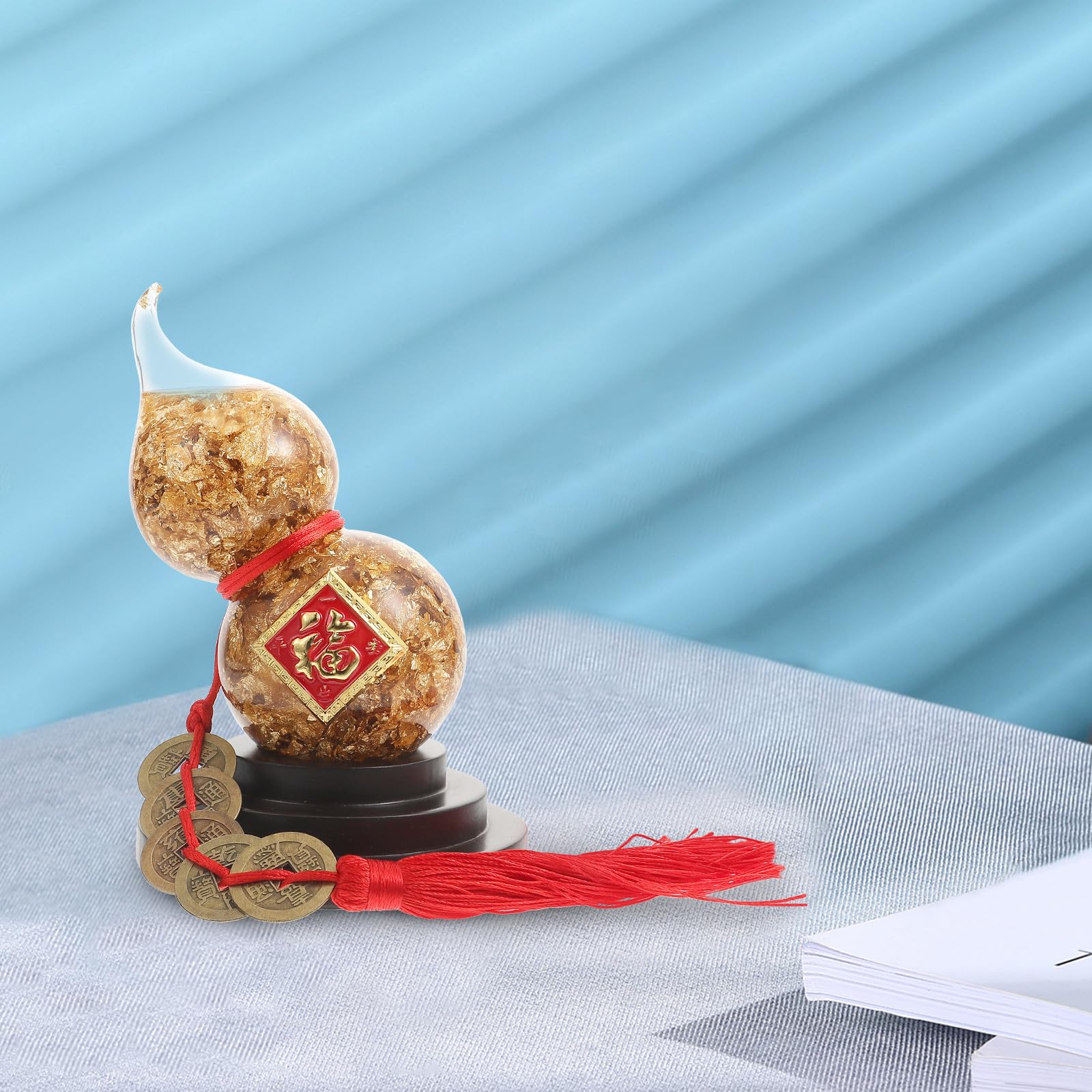 Ipetboom Ornement Richesse Symbole Décoration ou et Prospérité Intérieure pour Artisanal Calebasse Dorée en Verre Feuille d'or de Bureau Maison