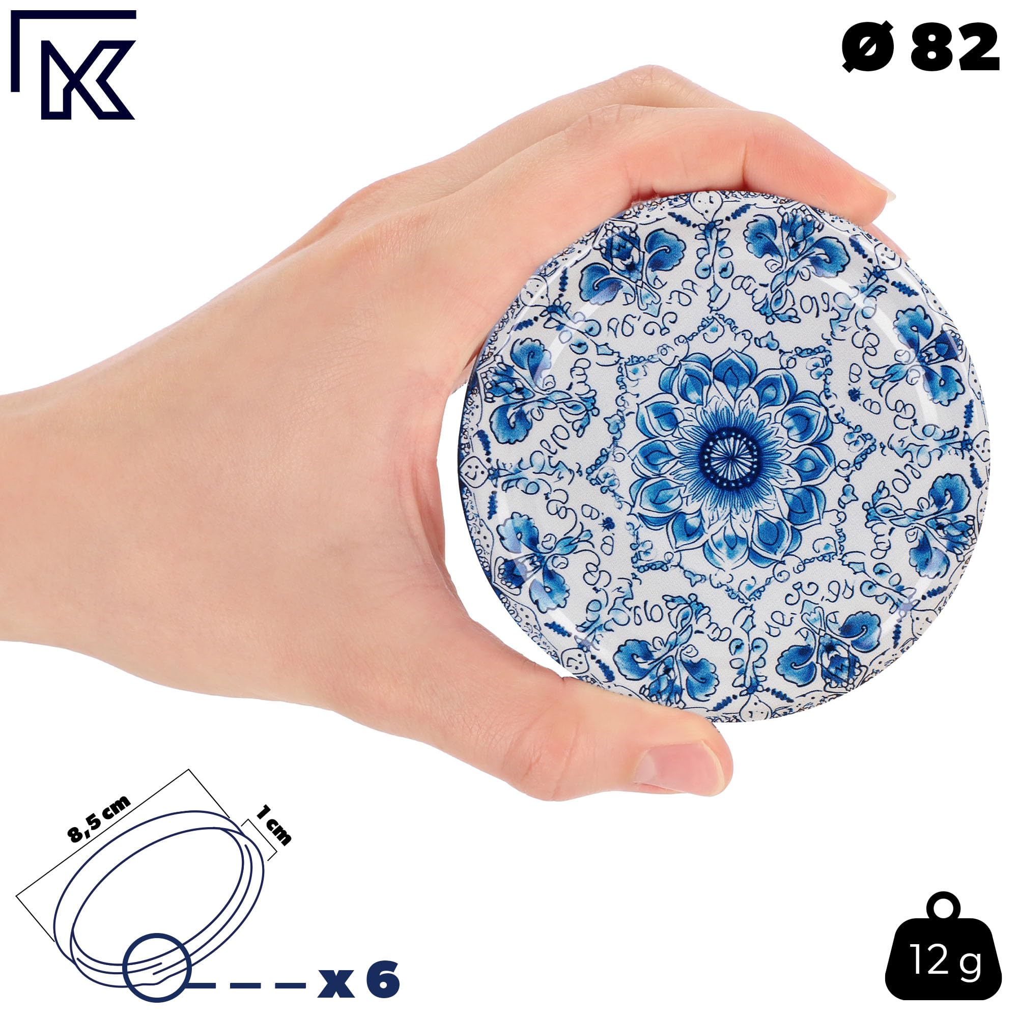 KADAX Lot de 50 bocaux à confiture en verre 235ml Ø82 blanc/bleu – couvercle à vis hermétique, pour confitures, gelées, miel et conserves maison