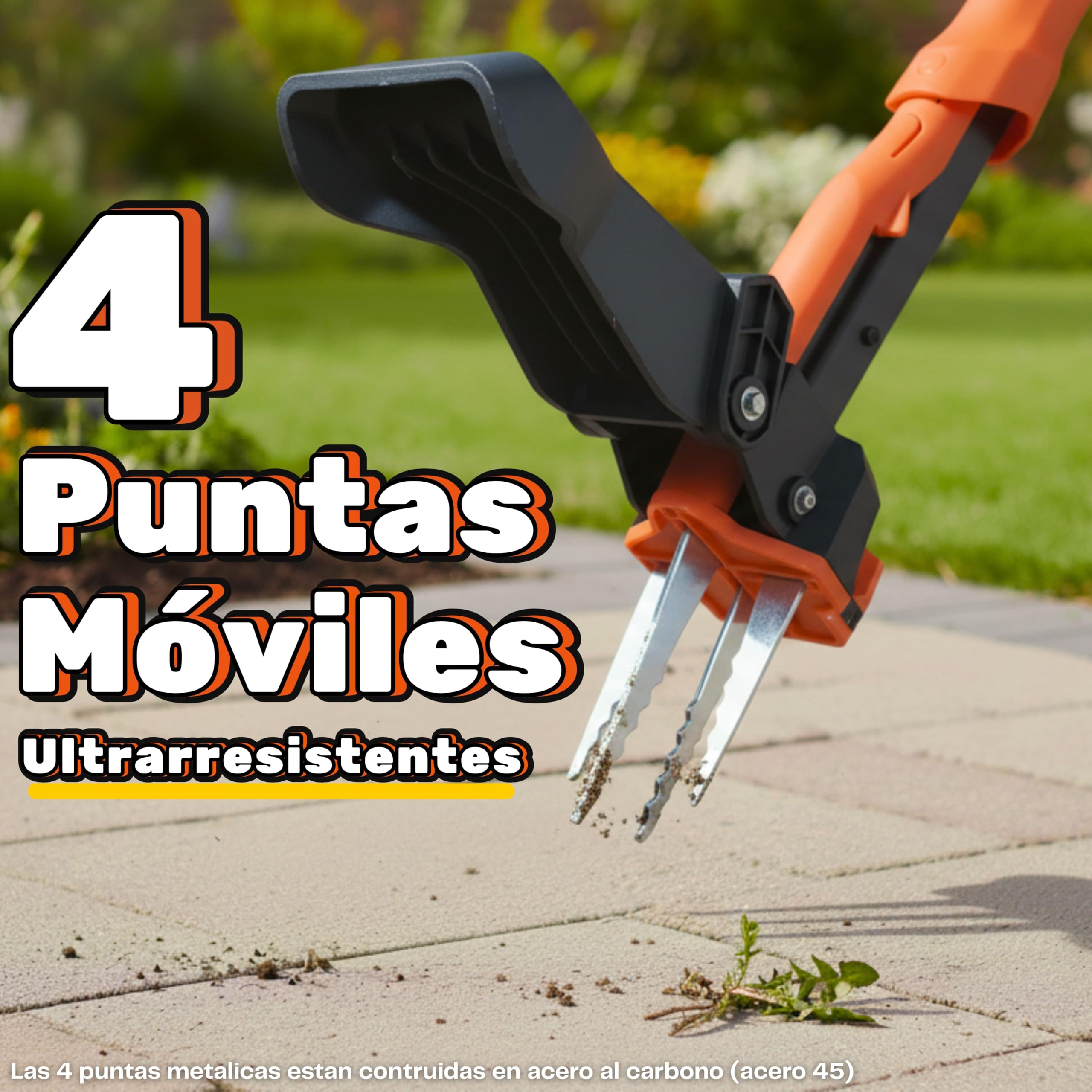 Extractor Malas Hierbas con 4 Puntas de Acero Ultrarresistente y Eyector de Plantas | Herramienta para Quitar Malas Hierbas Jardin Sin Agacharte Y Sin Esfuerzo. Deshierbador Manual Largo 100 Cm