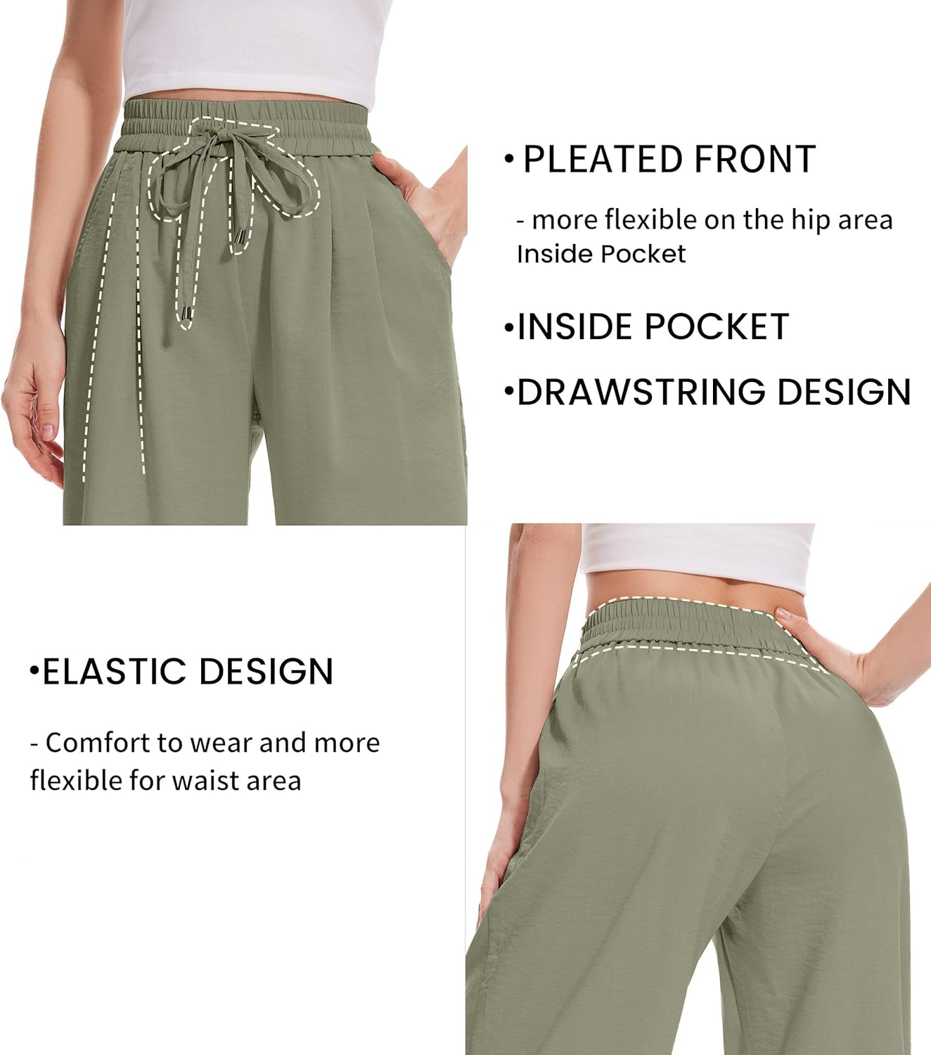 FUNYYZO 2025 Women Summer Pants Drawstring Waist Wide Leg Pants Loose Fit with Pockets Pull On - Image 3