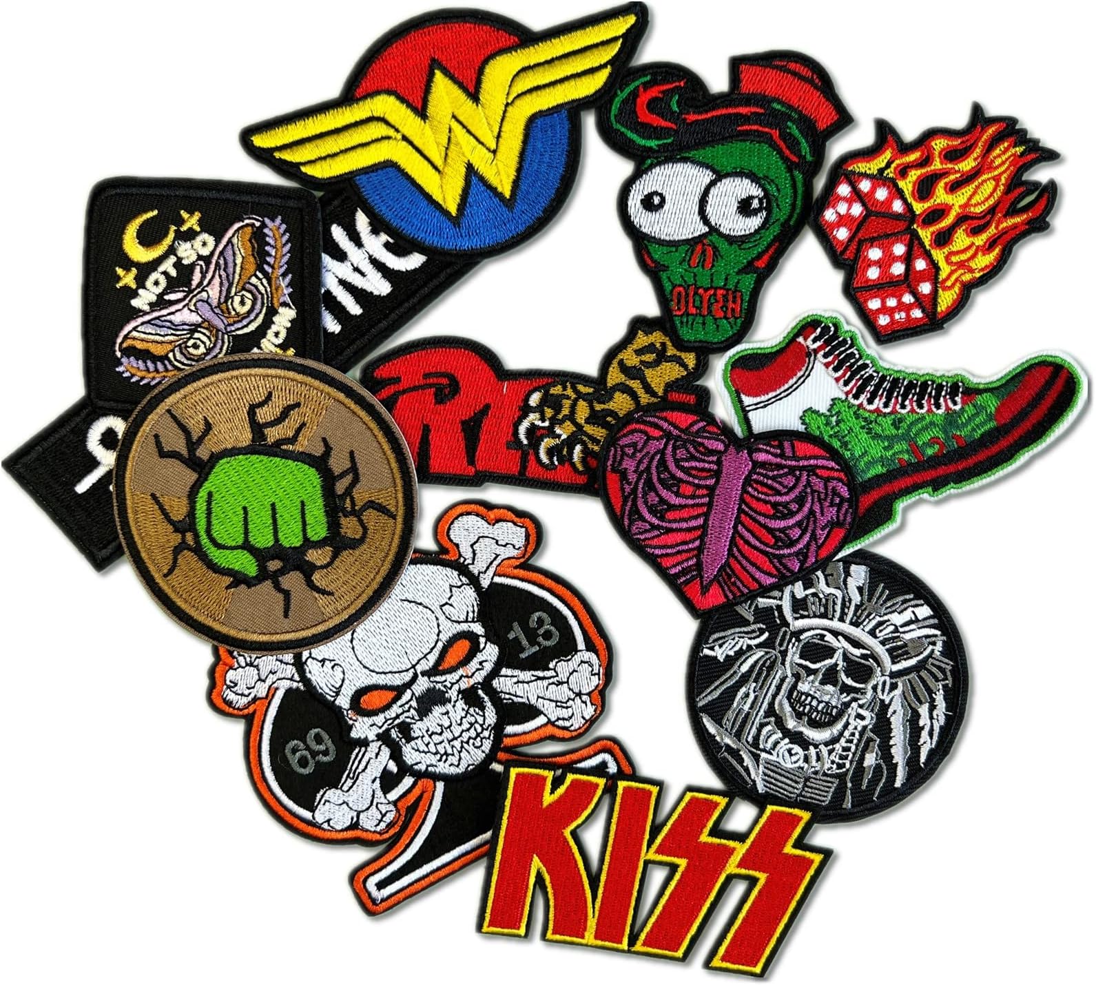 Dark Embroidered Applique Iron On Patches for Backpacks, Rock Band Patches for Jackets, Cool Sew Patch for Clothing, Jeans, Hats, DIY Accessories (Dark6 12 Pcs)