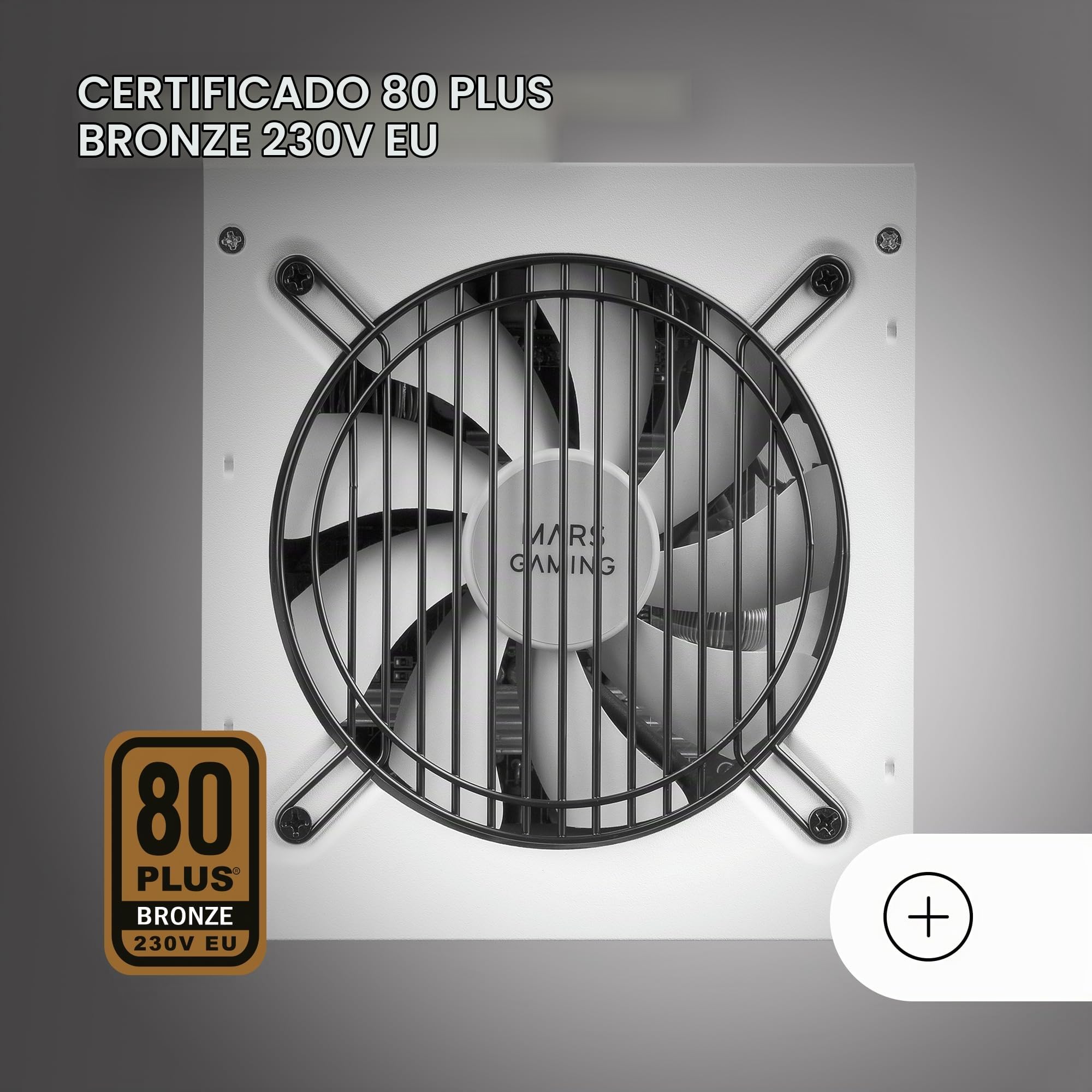 Mars Gaming MPB750, Fuente Alimentación ATX 750W, 6 Años Garantía, 80Plus Bronze 230V EU, 90% Eficiencia, Ventilador FDB 120mm con Tecnología AI-RPM y Sistema Antivibración, Blanco
