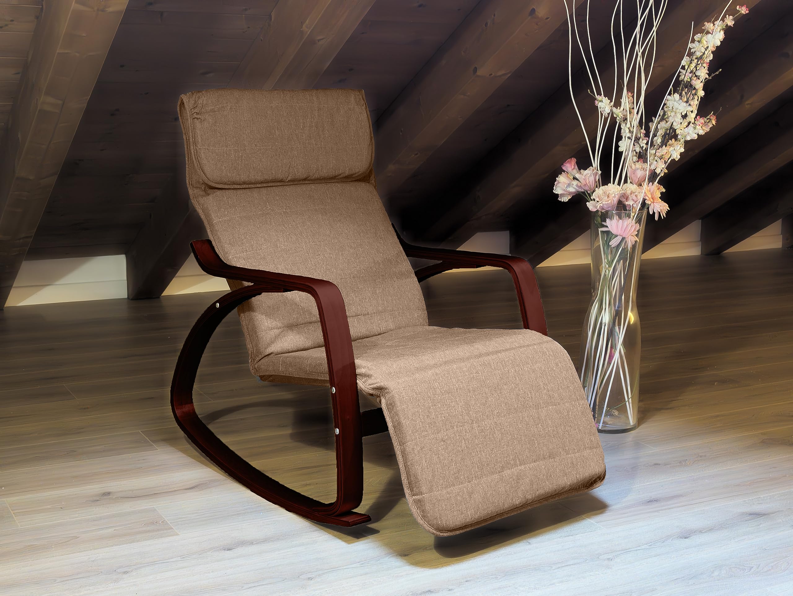 YELLOO - Fauteuil a Bascule, Chaise a Bascule en Bois de Bouleau, Fauteuils de Salon à Bascule, Rocking Chair Allaitement, pour Lire, se Détendre à la Maison ou dans Le Jardin (Zen, Noyer Caffe)