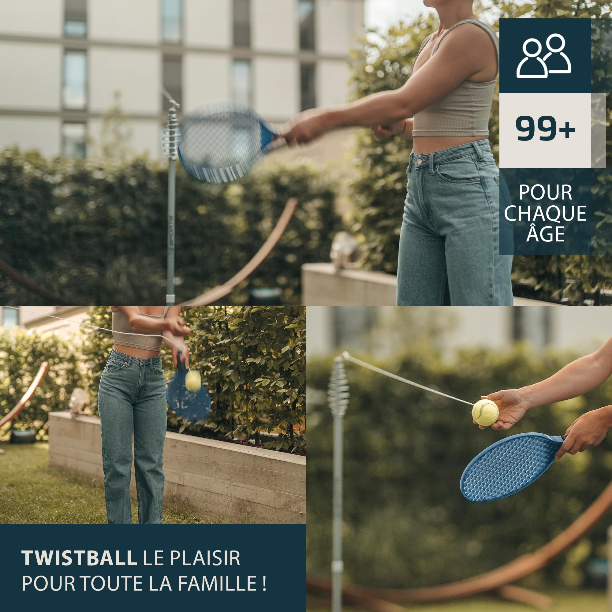 PHIBER-Sports Twistball Set [Modèle amélioré 2026] – Durable grâce à des pièces améliorées – Swingball pour Enfants et Adultes – Balle de Tennis sur Corde, Jeu d'entraînement de Tennis pour