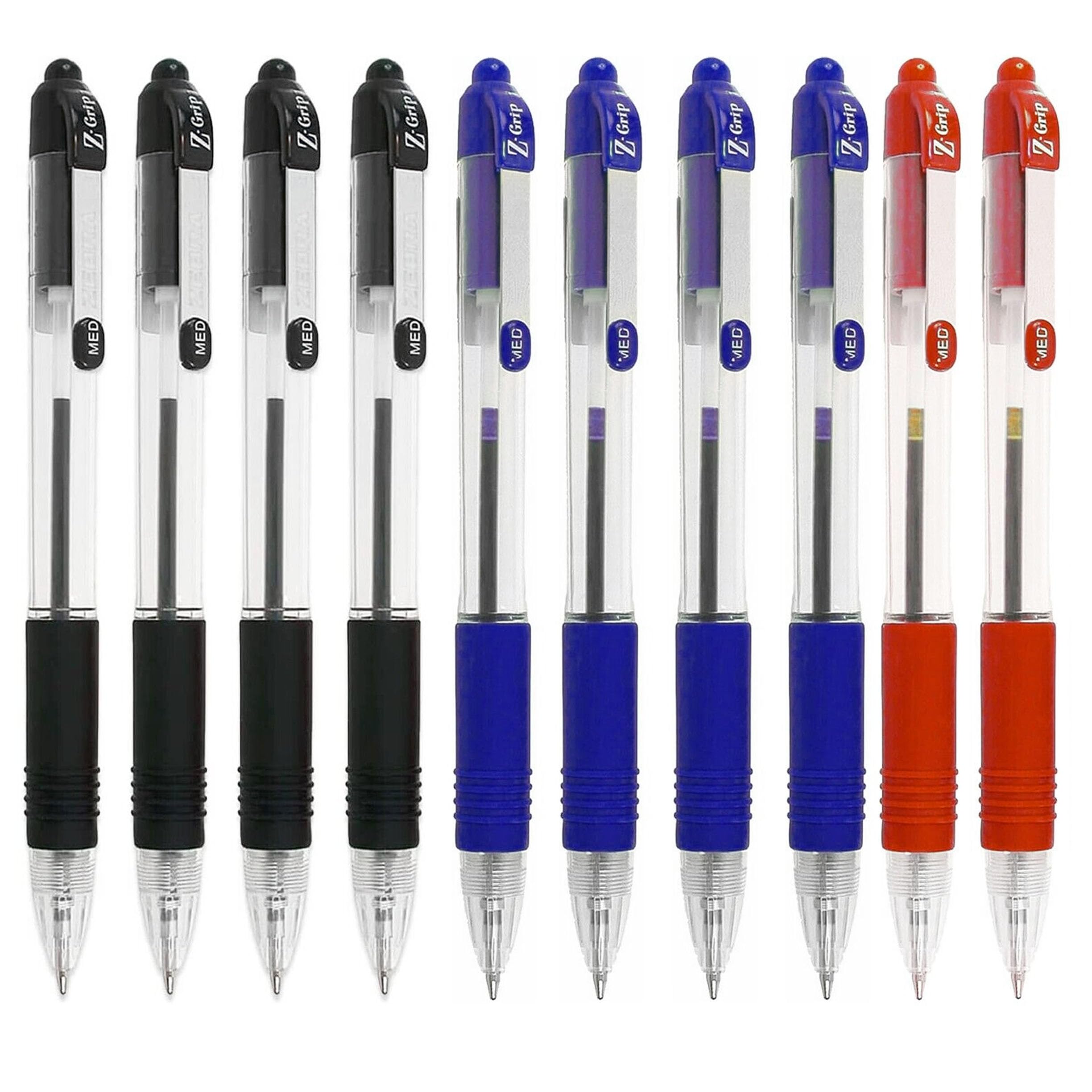 Zebra Z-Grip chowany długopis, czarny, niebieski, czerwony atrament, ekonomiczny, 100 sztuk