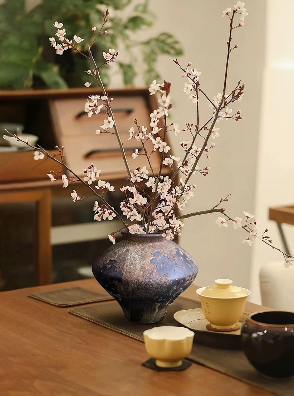 GeLive Brown Ceramic Rustic Vase Jingdezhen Handmade Vintage Pottery Flower Jar for Fresh and Dried Plants Table Centerpiece Wabi Sabi Vase Home Farmhouse Decor - Image 6