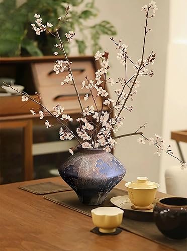 Miniatura 6 de GeLive Jarrón Rústico de Cerámica Marrón Jingdezhen Hecho a Mano Jarrón de Cerámica Vintage para Plantas Frescas y Secas Centro de Mesa Jarrón Wabi