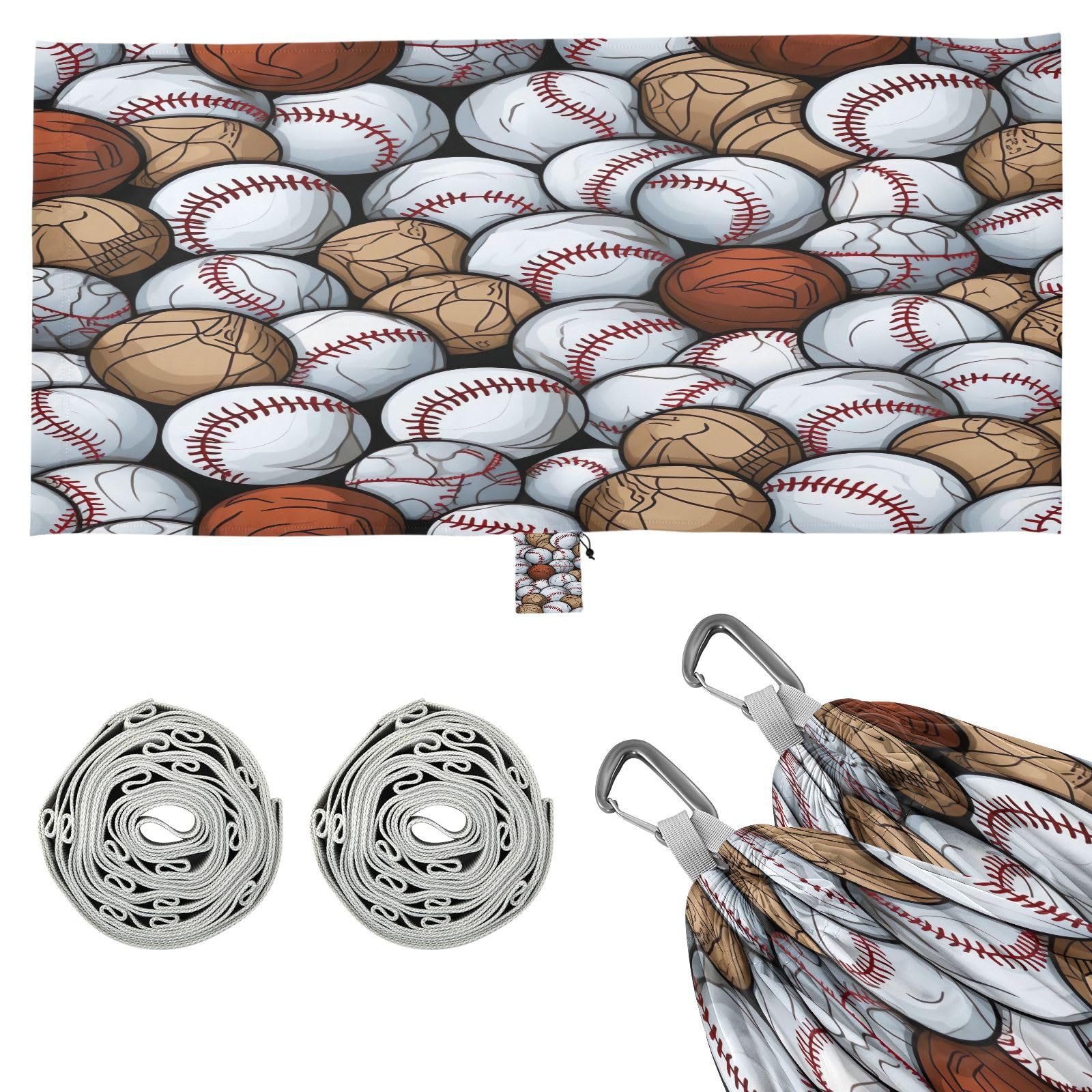ATTX Baseball Balls Pattern Camping Hammock - Lightweight & Portable Hammocks, Heavy Duty 330lbs Capacity for Indoor, Hiking, Backpacking, Travel, Backyard, Beach#330