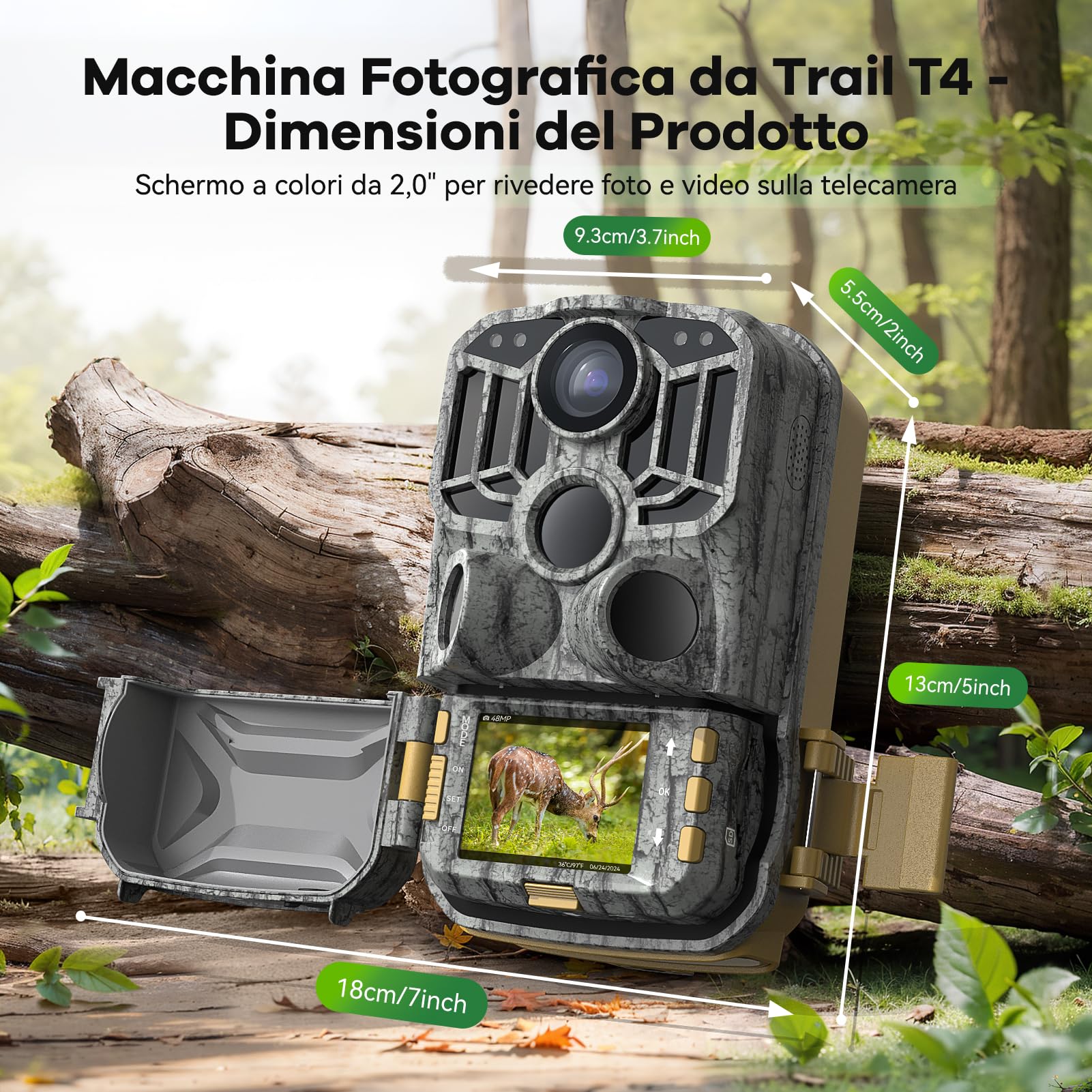 DEATTI Fototrappola WIFI 4K 48MP con Scheda SD 32GB e 8 batterie AA Fotocamera Velocità di Trigger 0,1S, Fototrappole Caccia Visione Notturna Impermeabile IP66