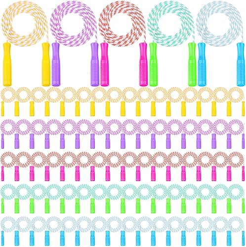 Miniatura 10 de Aoriher Cuerda de saltar para niños, cuerdas de rayas con asas de plástico, 8.2 pies, nailon ajustable, pesado, trenzado, cuerda de saltar