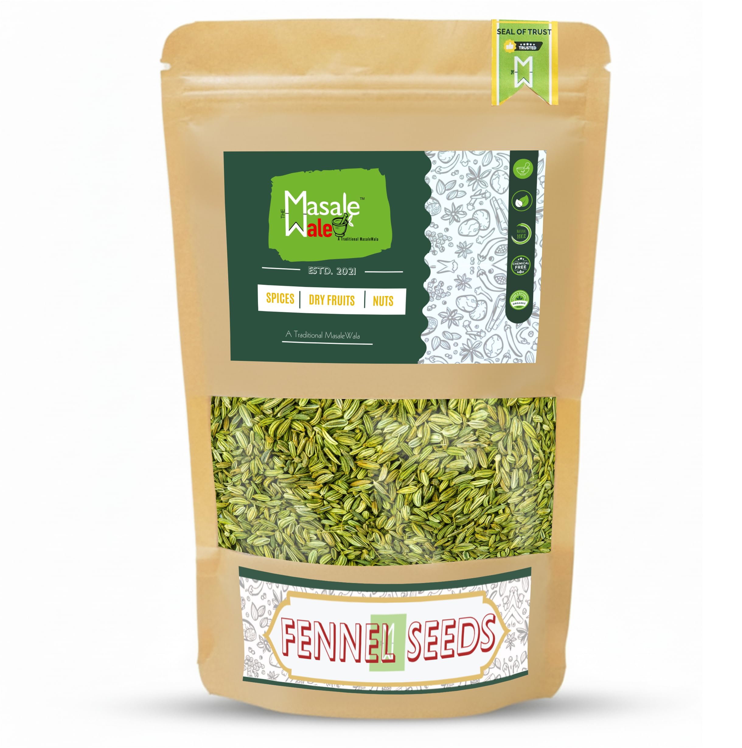The Masalewale Saunf (Fennel seeds whole) | Saunf | Varyali | sortex Clean | Natural Green | Without Colour/Polish Gluten Free | 100% Natural | Indian Spices and Herbs (200)