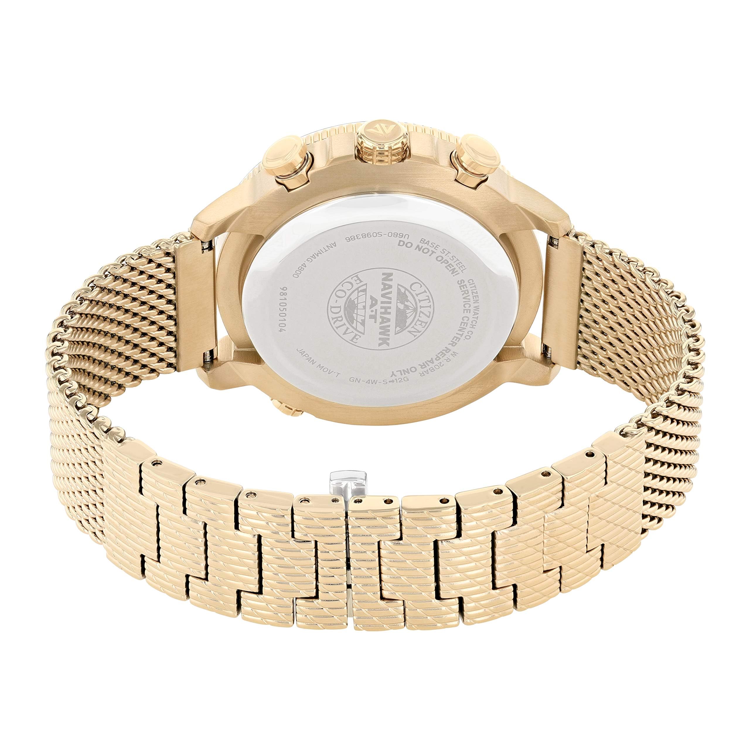 Citizen Navihawk Herren Eco-Drive Uhr mit schwarzem Zifferblatt, Analoganzeige und rosévergoldetem Edelstahlarmband JY8033-51E